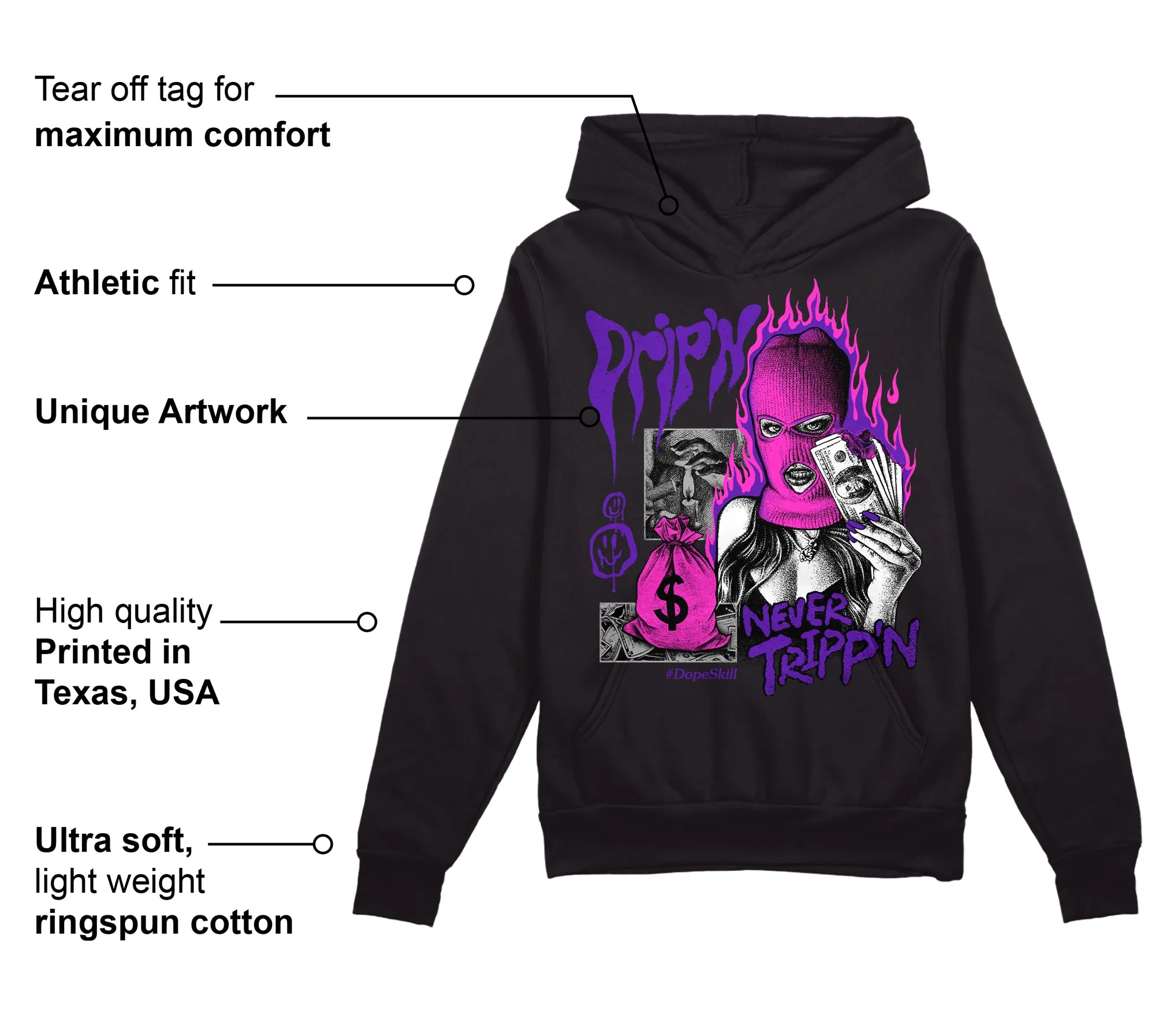 Court Purple 13s DopeSkill Hoodie Sweatshirt Drip'n Never Tripp'n Graphic sold by DopeSkill product image thumbnail 3