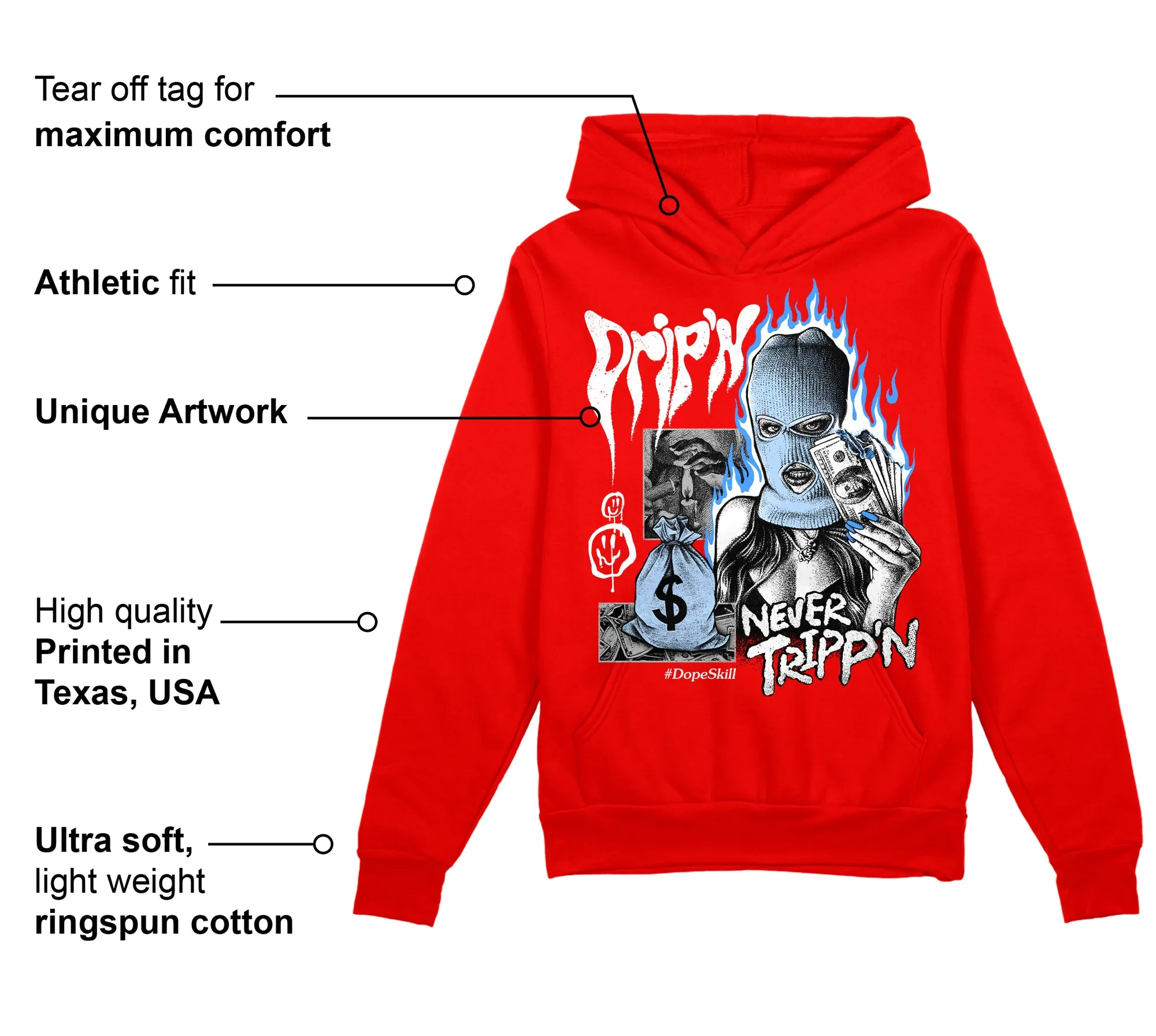 Cherry 11s DopeSkill Varsity Red Hoodie Sweatshirt Drip'n Never Tripp'n Graphic sold by DopeSkill product image thumbnail 2