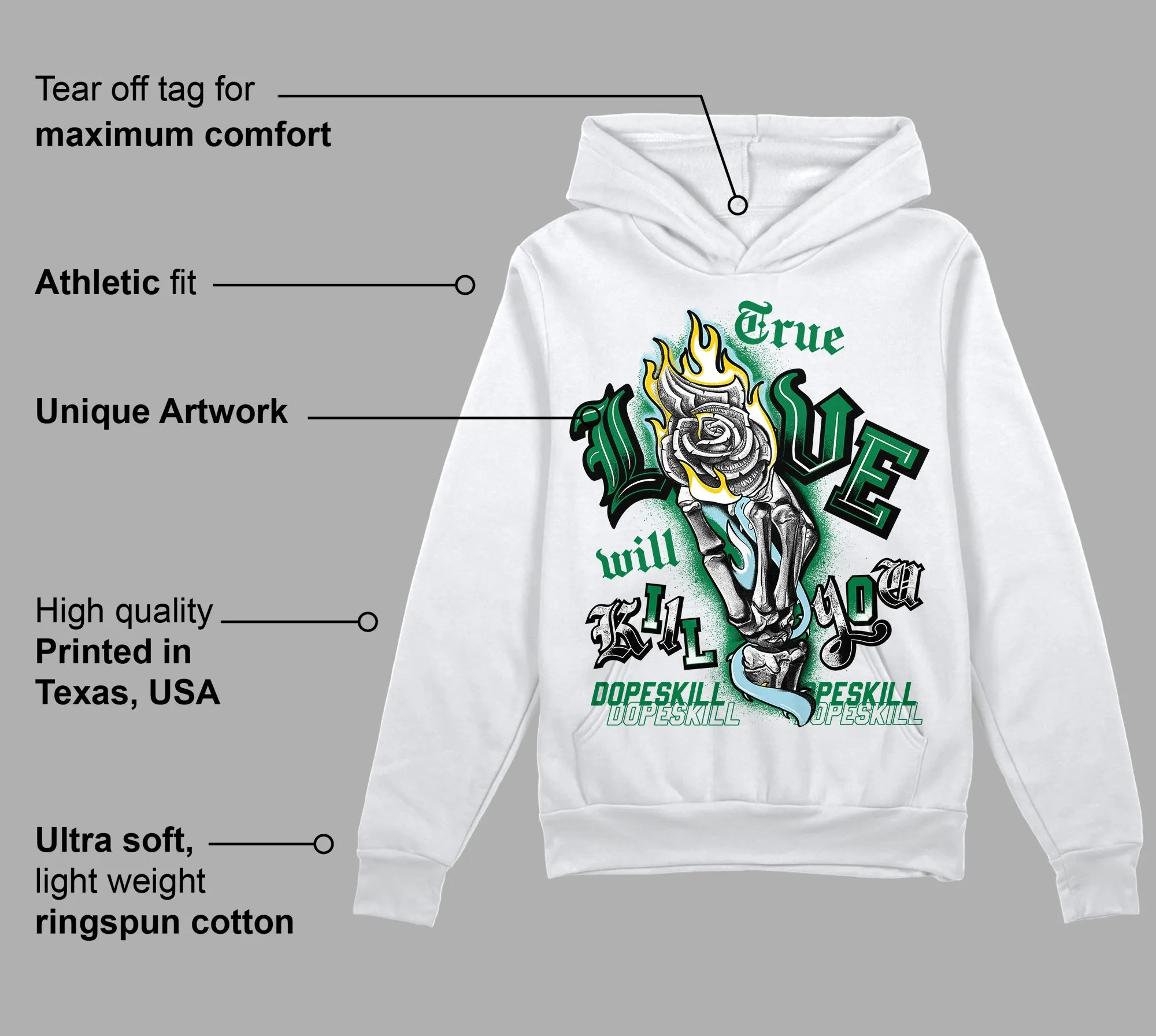 Lucky Green 5s DopeSkill Hoodie Sweatshirt True Love Will Kill You Graphic sold by DopeSkill product image thumbnail 3