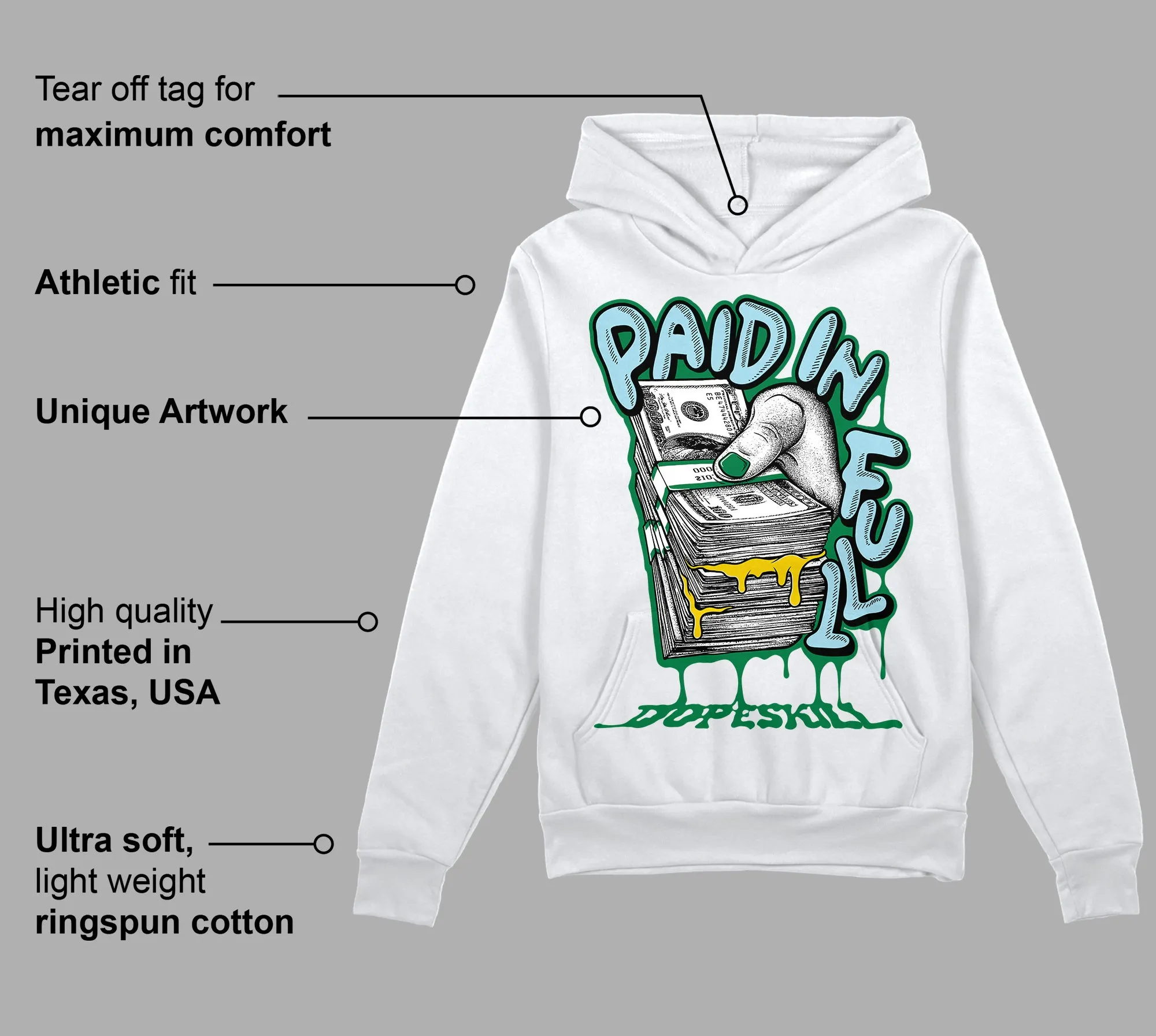 Lucky Green 5s DopeSkill Hoodie Sweatshirt Paid In Full Graphic sold by DopeSkill product image thumbnail 3