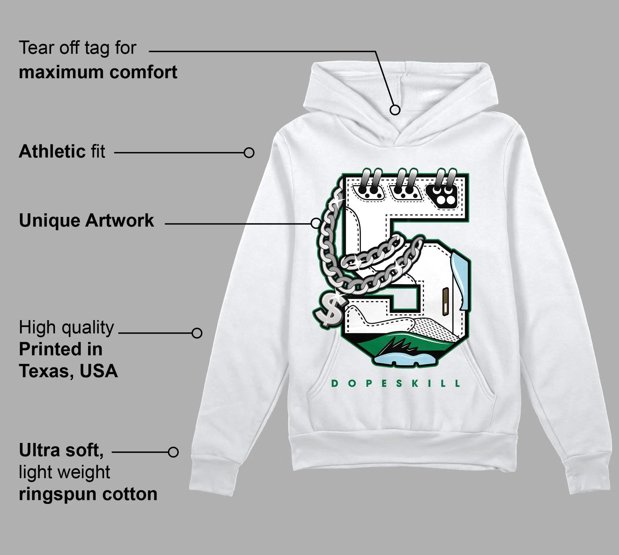 Lucky Green 5s DopeSkill Hoodie Sweatshirt No.5 Graphic sold by DopeSkill product image thumbnail 3