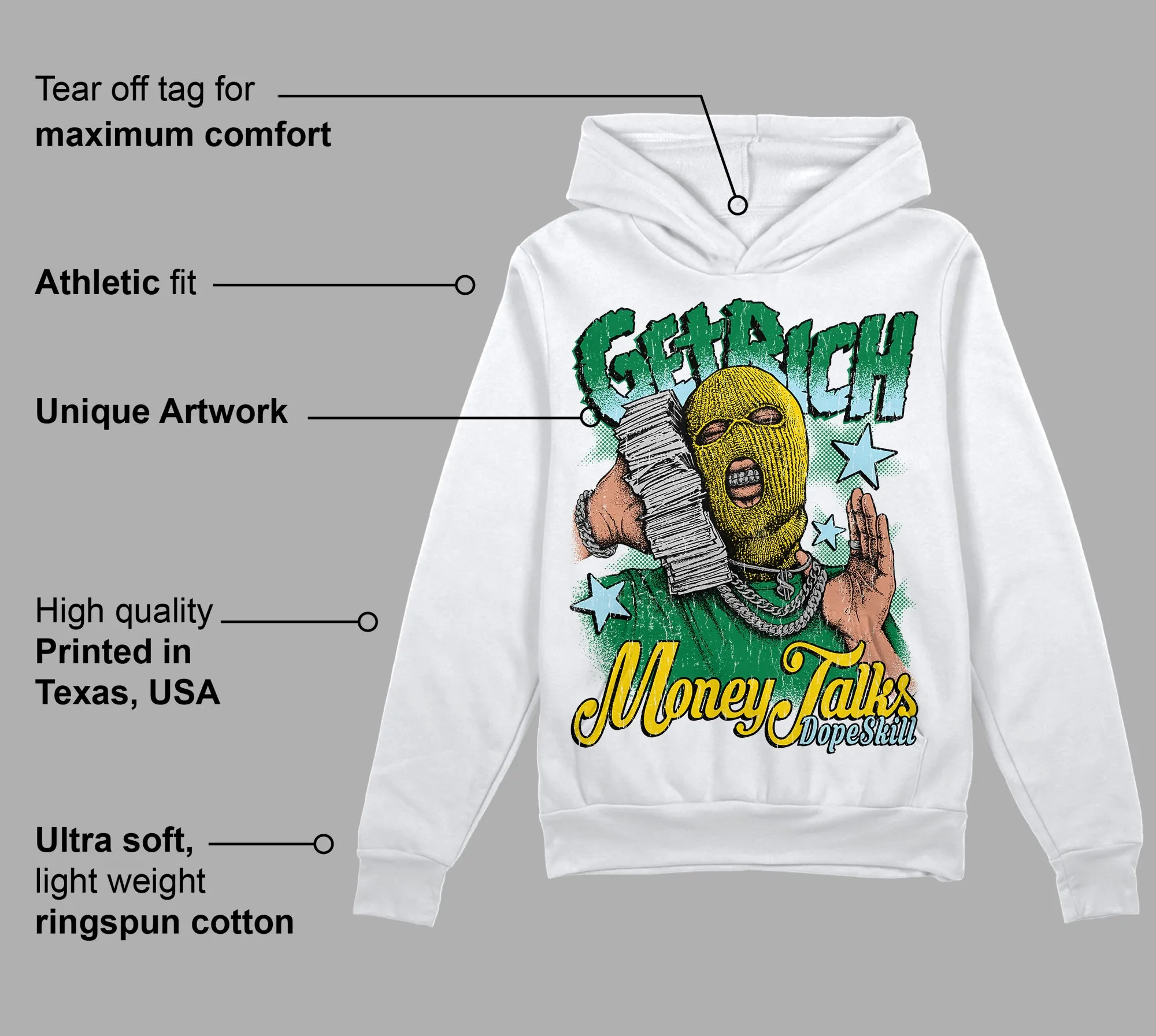 Lucky Green 5s DopeSkill Hoodie Sweatshirt Get Rich Graphic sold by DopeSkill product image thumbnail 3