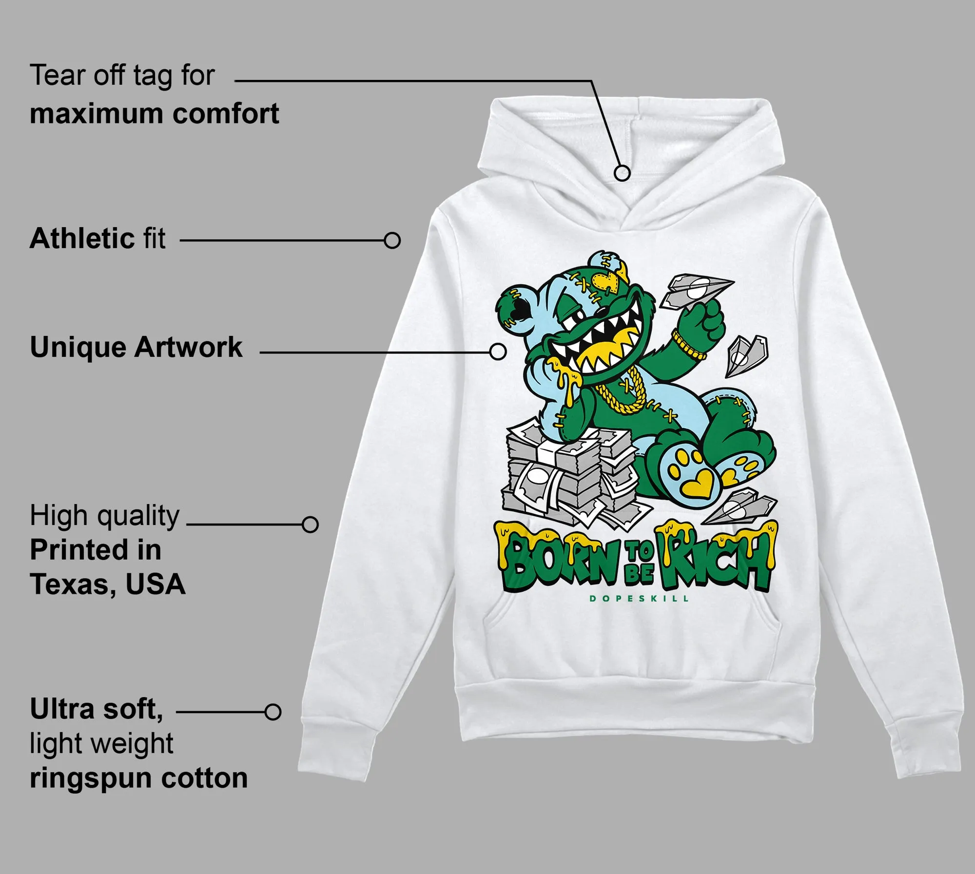 Lucky Green 5s DopeSkill Hoodie Sweatshirt Born To Be Rich Graphic sold by DopeSkill product image thumbnail 3