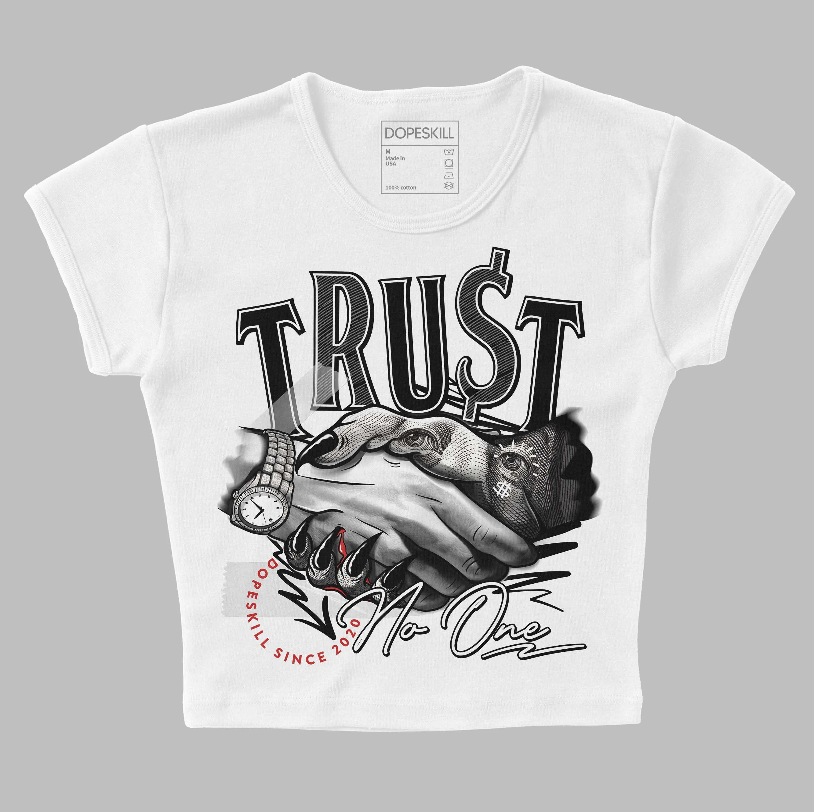 "Black/White" 1s DopeSkill Women's Crop Top Trust No One Graphic sold by DopeSkill product image thumbnail 2