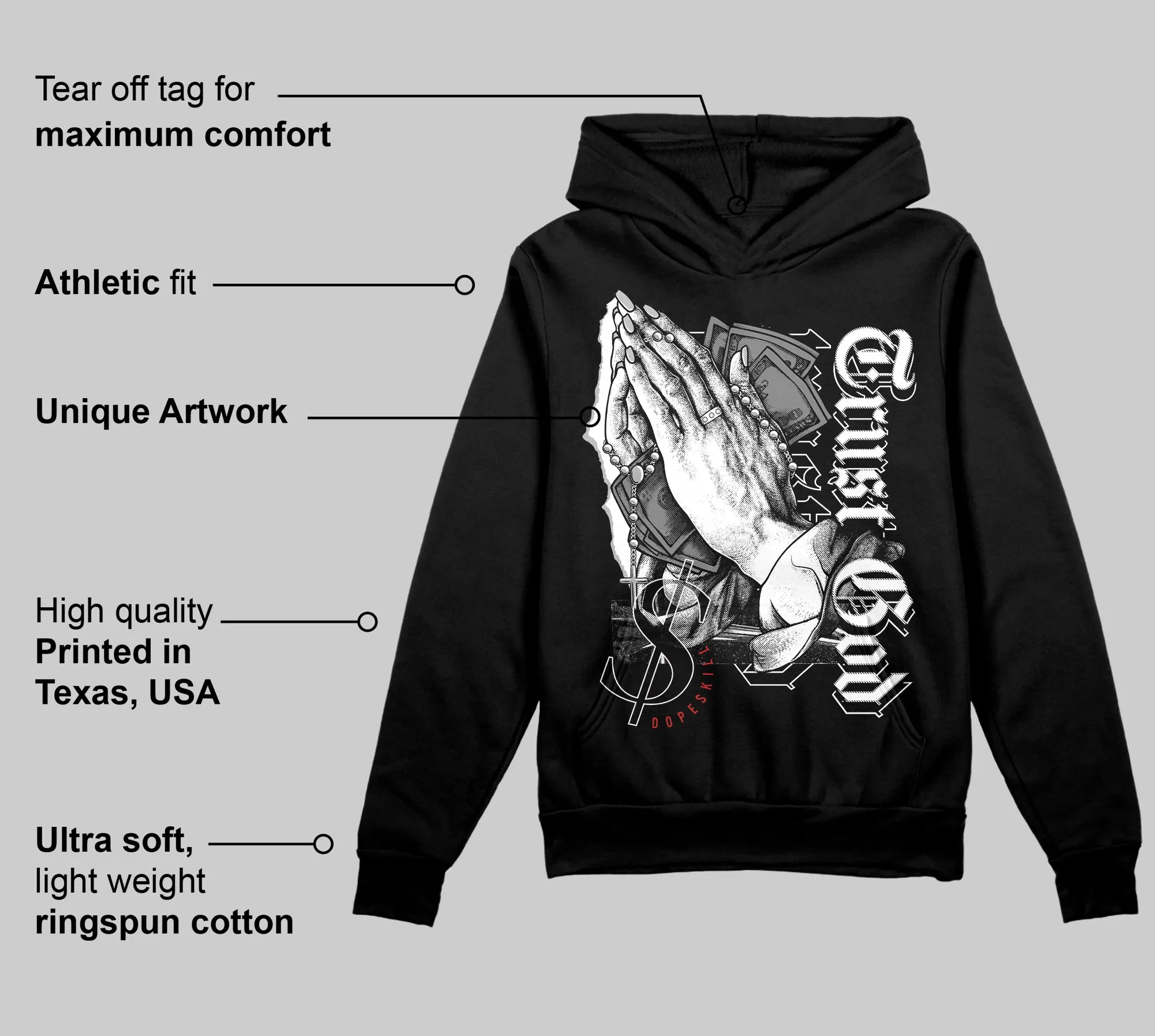 "Black/White" 1s DopeSkill Hoodie Sweatshirt Trust God Graphic sold by DopeSkill product image thumbnail 3