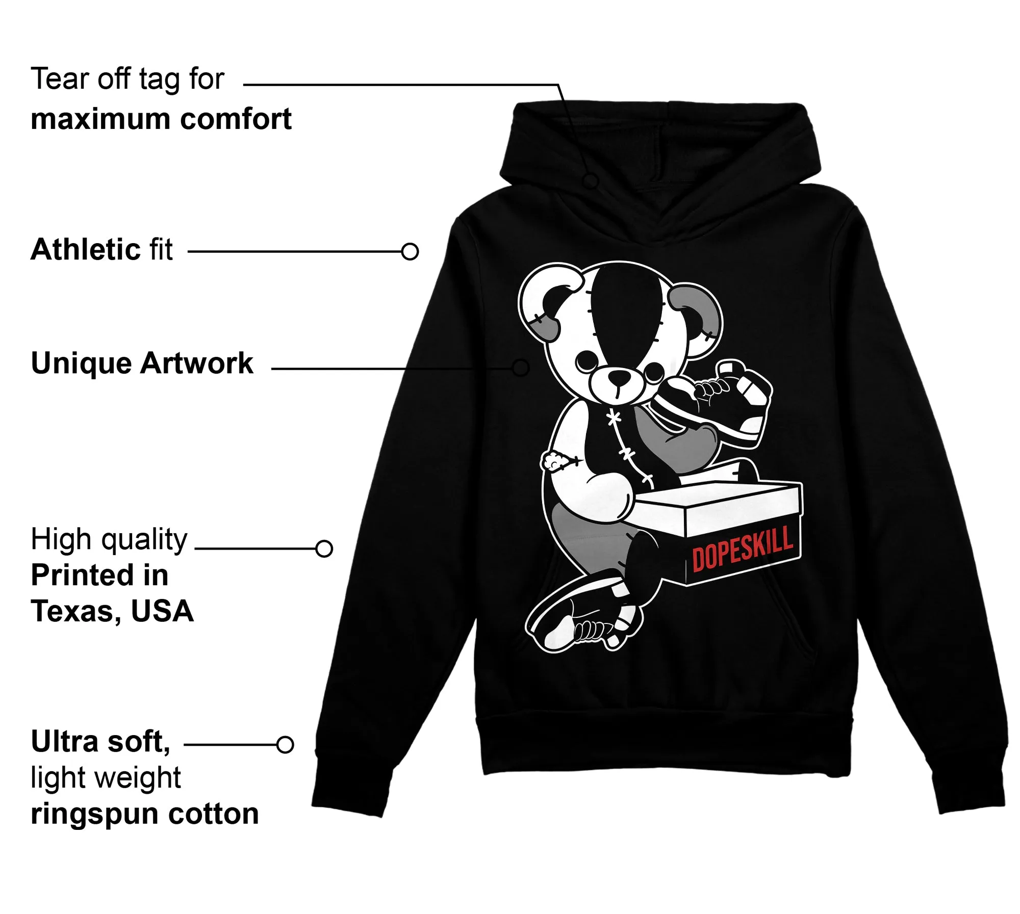 "Black/White" 1s DopeSkill Hoodie Sweatshirt Sneakerhead BEAR Graphic sold by DopeSkill product image thumbnail 3