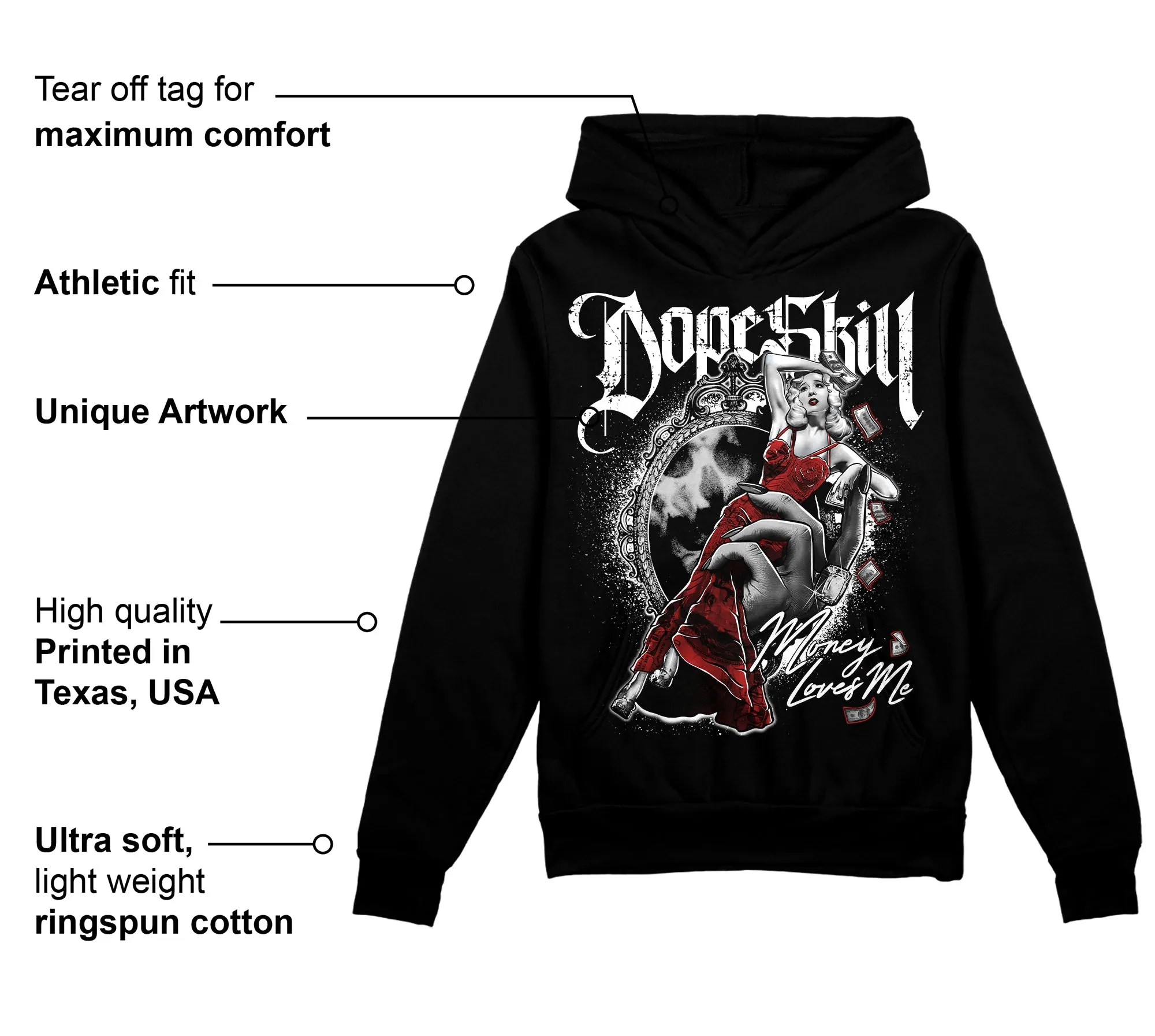 "Black/White" 1s DopeSkill Hoodie Sweatshirt Money Loves Me Graphic sold by DopeSkill product image thumbnail 3