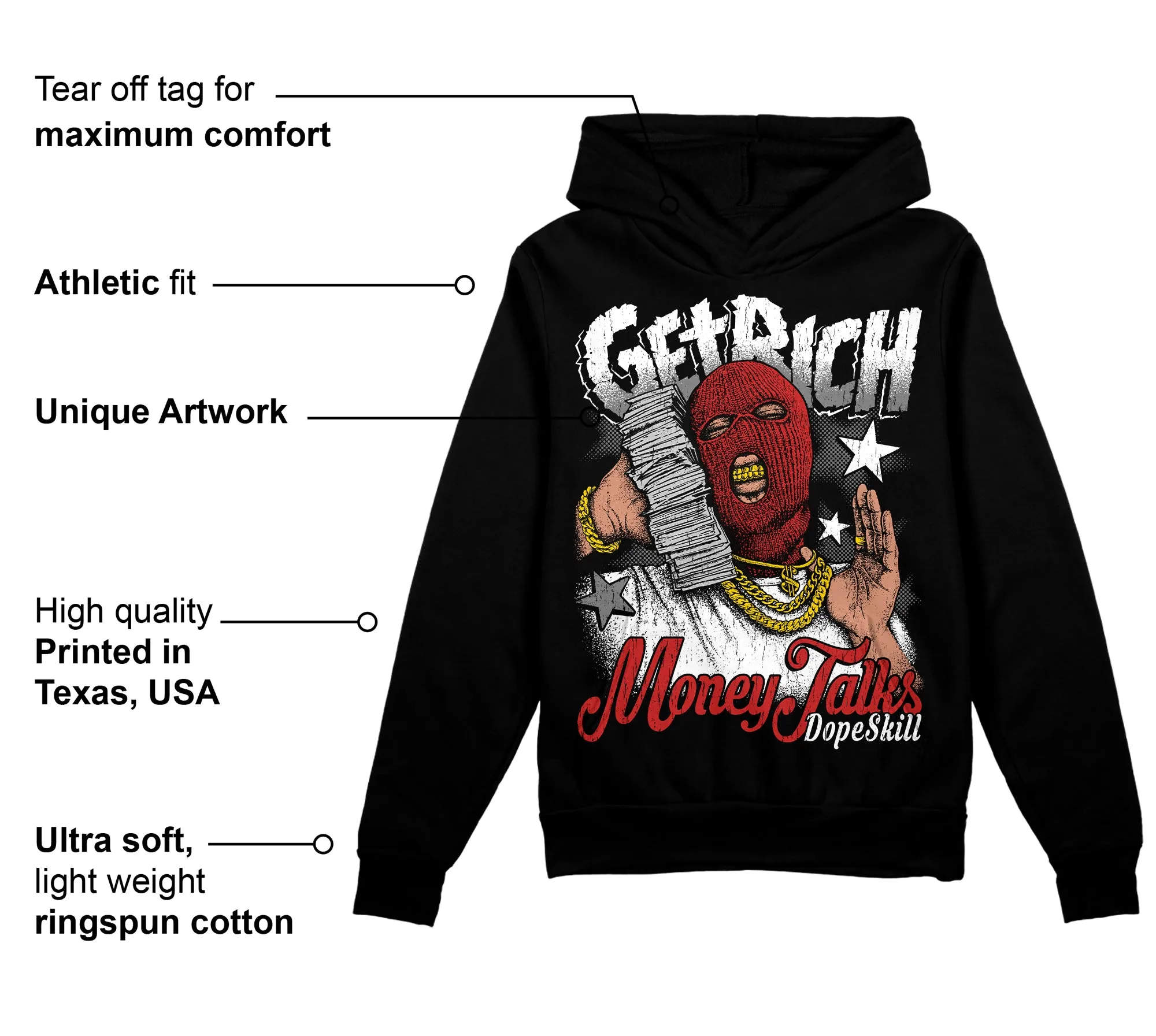 "Black/White" 1s DopeSkill Hoodie Sweatshirt Get Rich Graphic sold by DopeSkill product image thumbnail 3