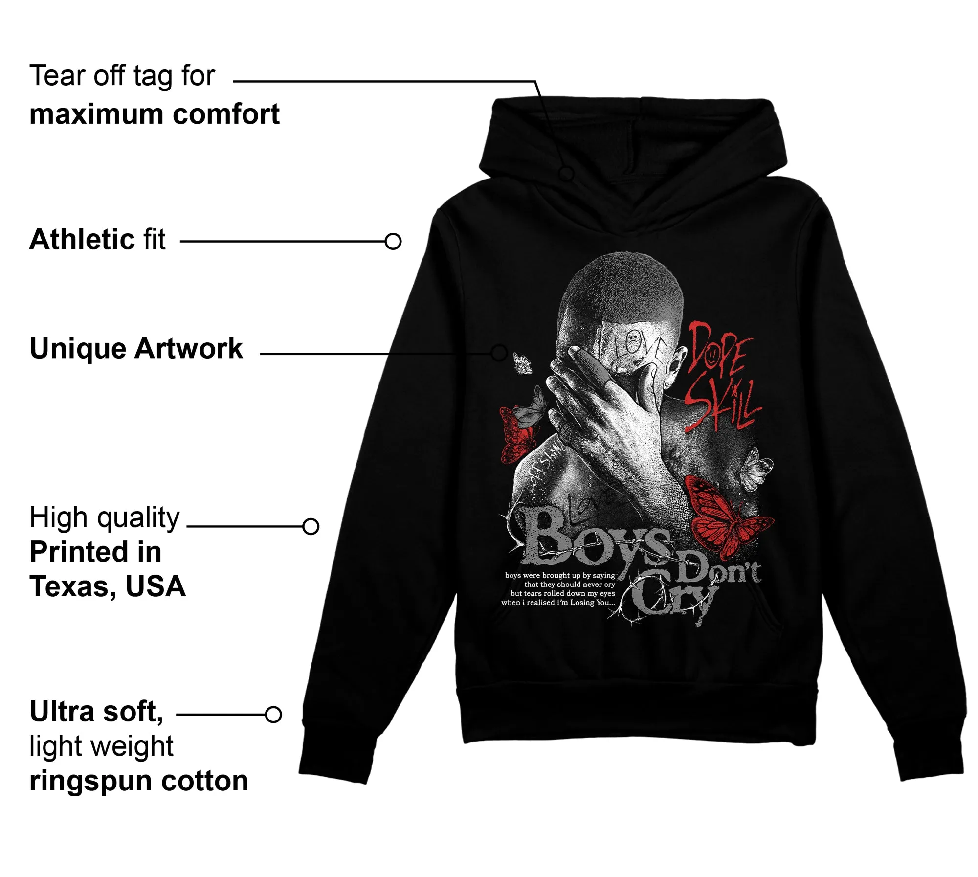 "Black/White" 1s DopeSkill Hoodie Sweatshirt Boys Don't Cry Graphic sold by DopeSkill product image thumbnail 3