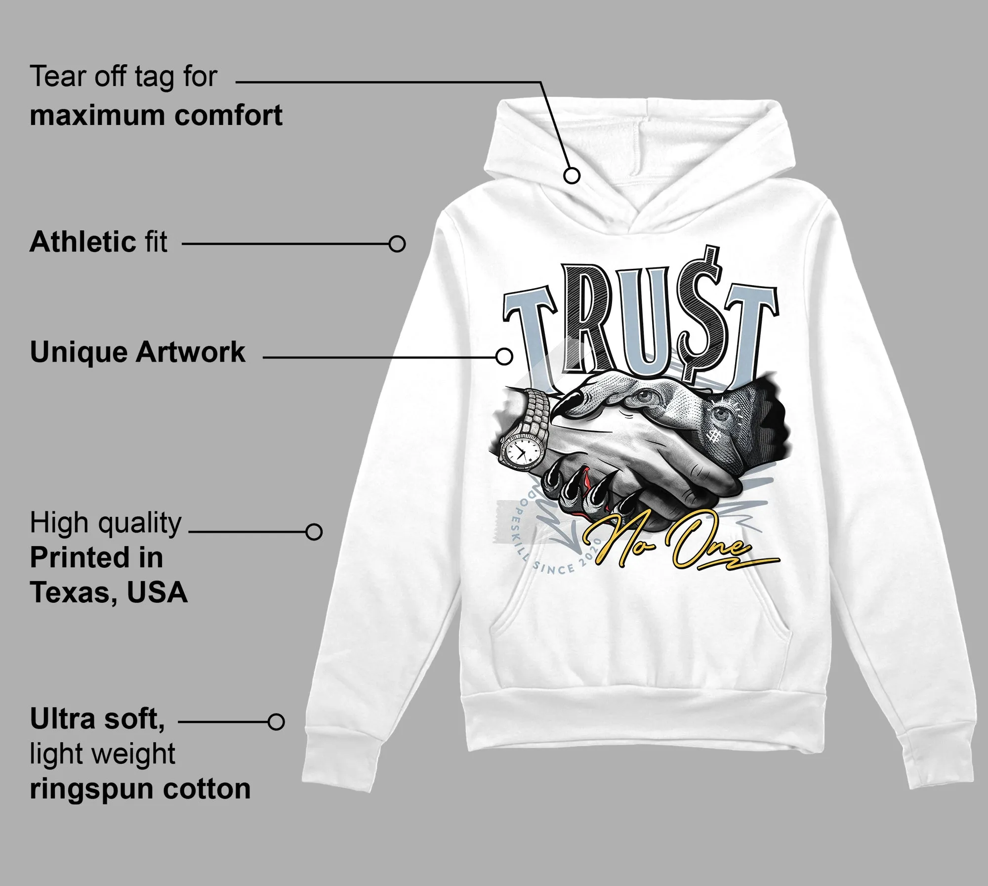 Blue Grey 13s DopeSkill Hoodie Sweatshirt Trust No One Graphic sold by DopeSkill product image thumbnail 3
