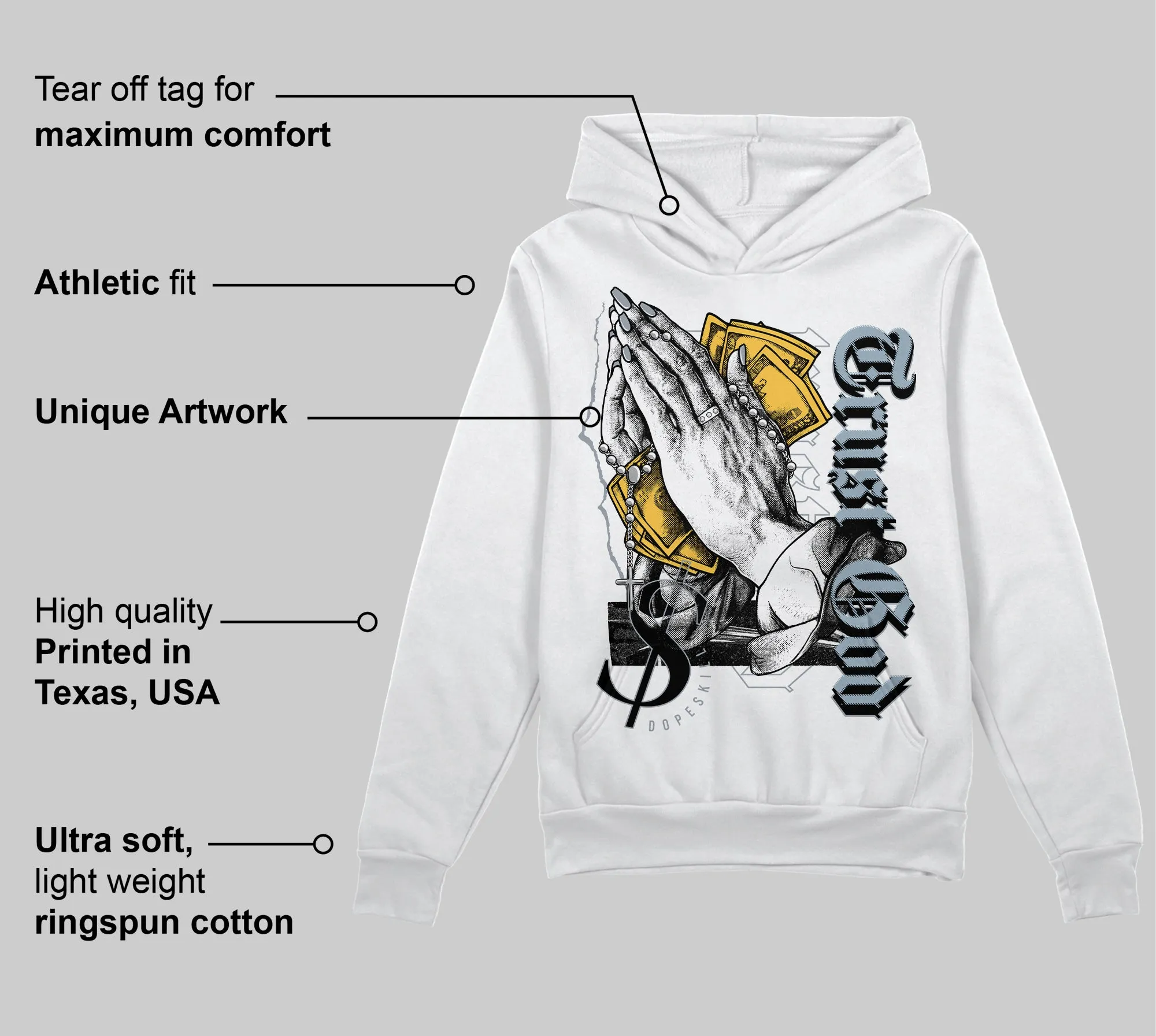 Blue Grey 13s DopeSkill Hoodie Sweatshirt Trust God Graphic sold by DopeSkill product image thumbnail 3