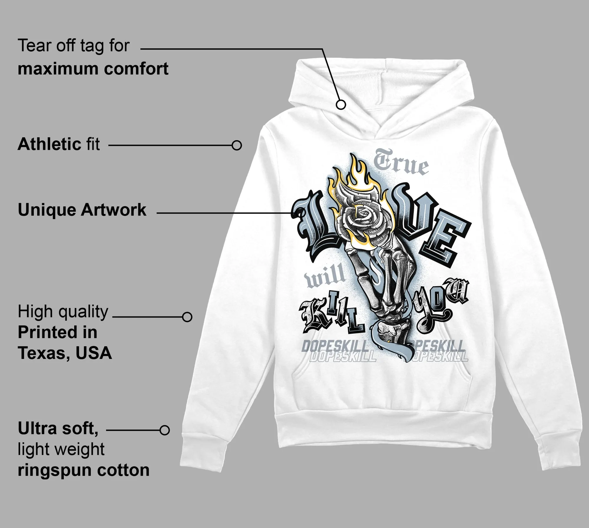 Blue Grey 13s DopeSkill Hoodie Sweatshirt True Love Will Kill You Graphic sold by DopeSkill product image thumbnail 3