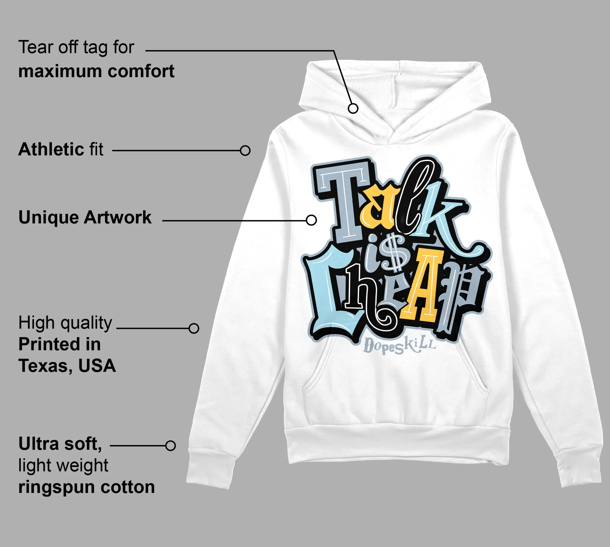 Blue Grey 13s DopeSkill Hoodie Sweatshirt Talk Is Chip Graphic sold by DopeSkill product image thumbnail 3