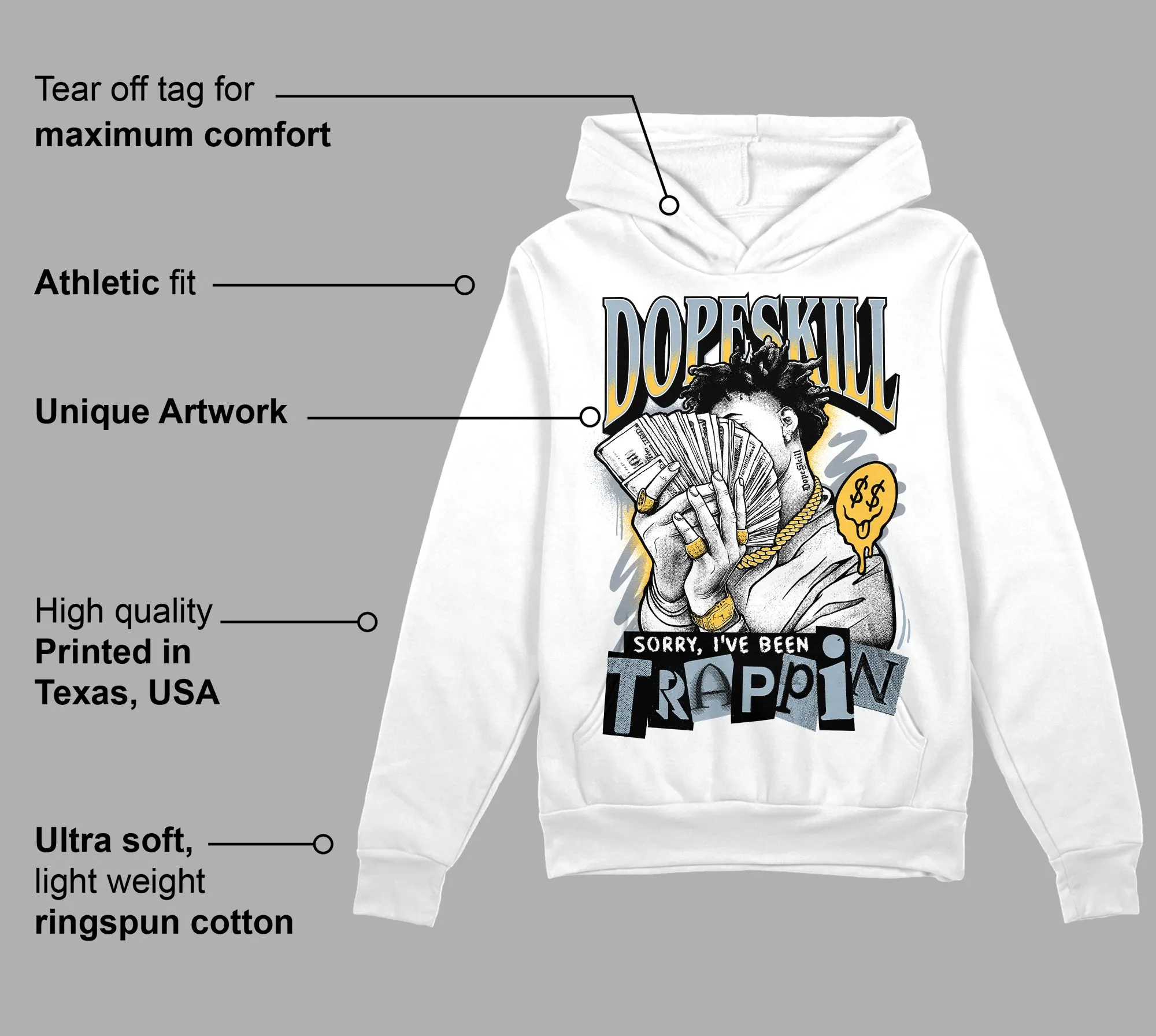 Blue Grey 13s DopeSkill Hoodie Sweatshirt Sorry I've Been Trappin Graphic sold by DopeSkill product image thumbnail 3
