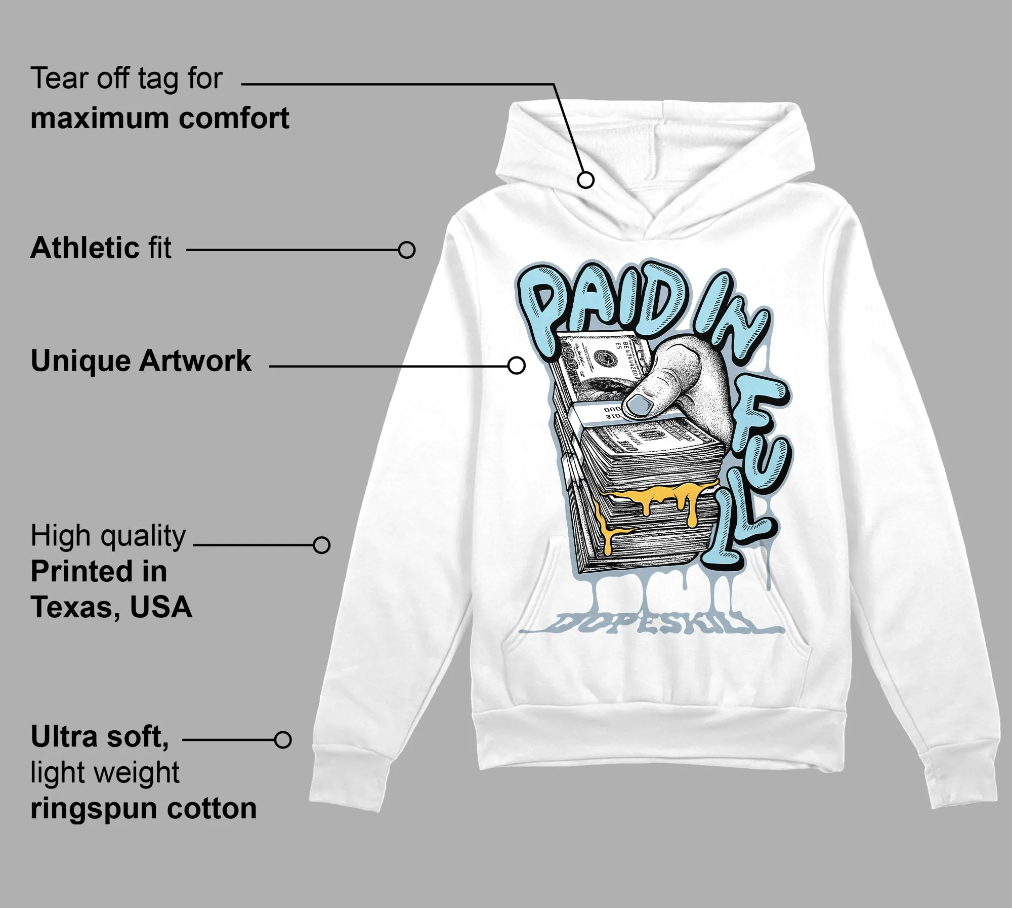 Blue Grey 13s DopeSkill Hoodie Sweatshirt Paid In Full Graphic sold by DopeSkill product image thumbnail 3