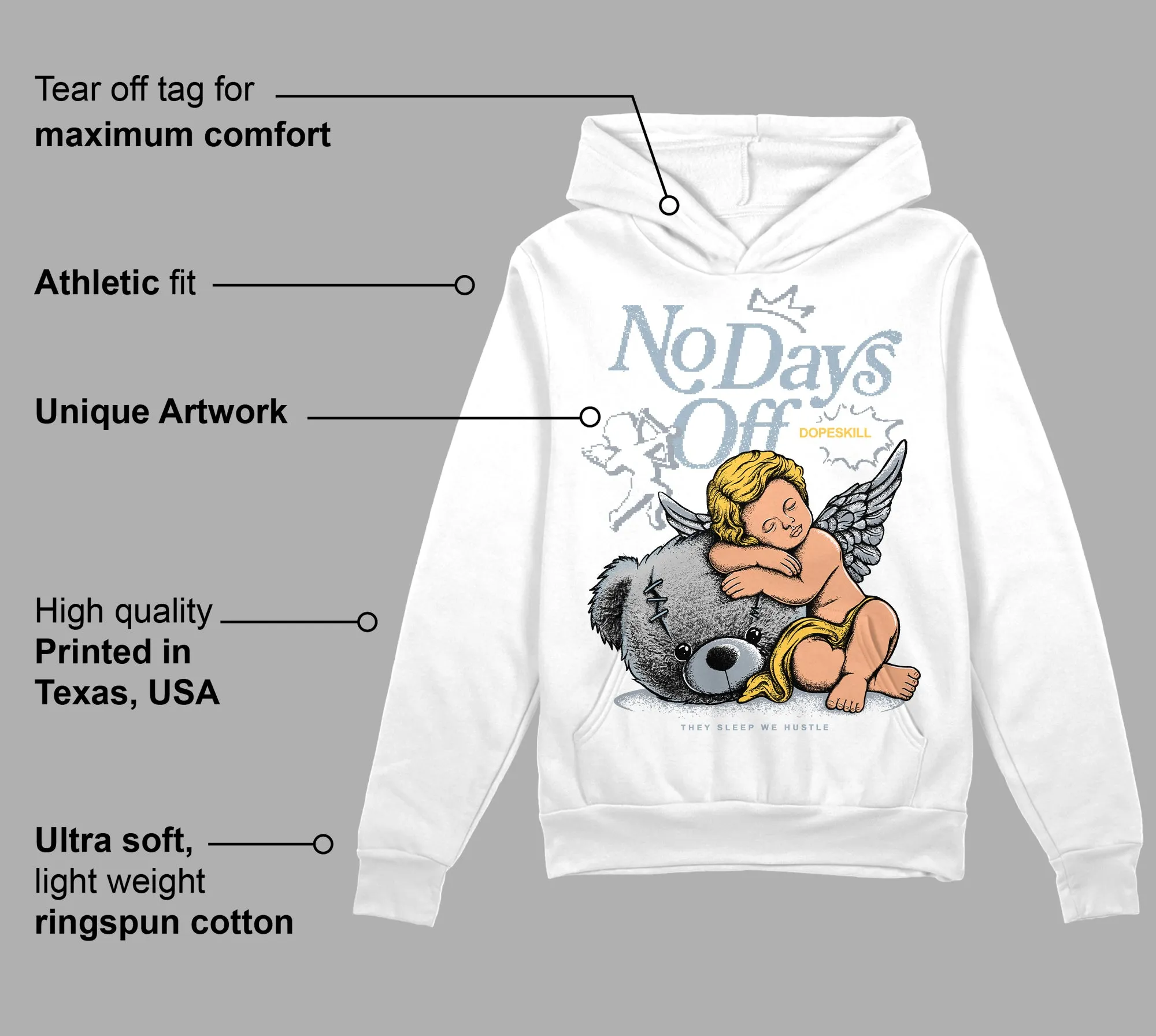 Blue Grey 13s DopeSkill Hoodie Sweatshirt New No Days Off Graphic sold by DopeSkill product image thumbnail 3