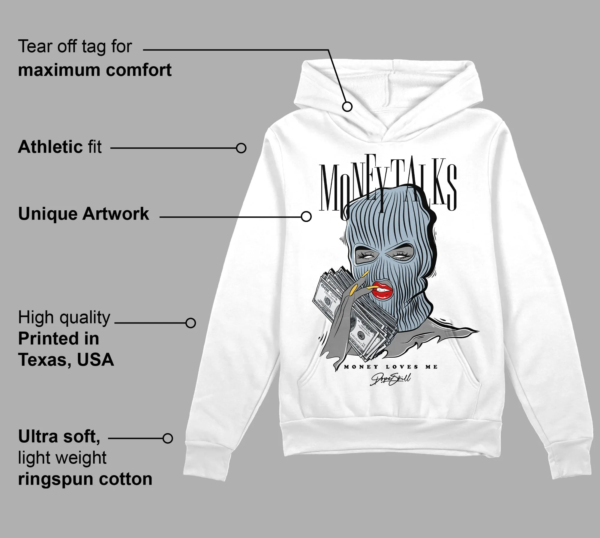 Blue Grey 13s DopeSkill Hoodie Sweatshirt Money Talks Graphic sold by DopeSkill product image thumbnail 3