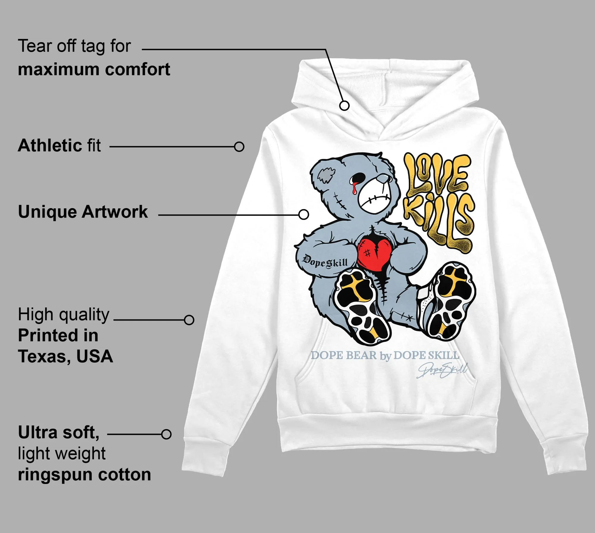 Blue Grey 13s DopeSkill Hoodie Sweatshirt Love Kills Graphic sold by DopeSkill product image thumbnail 3