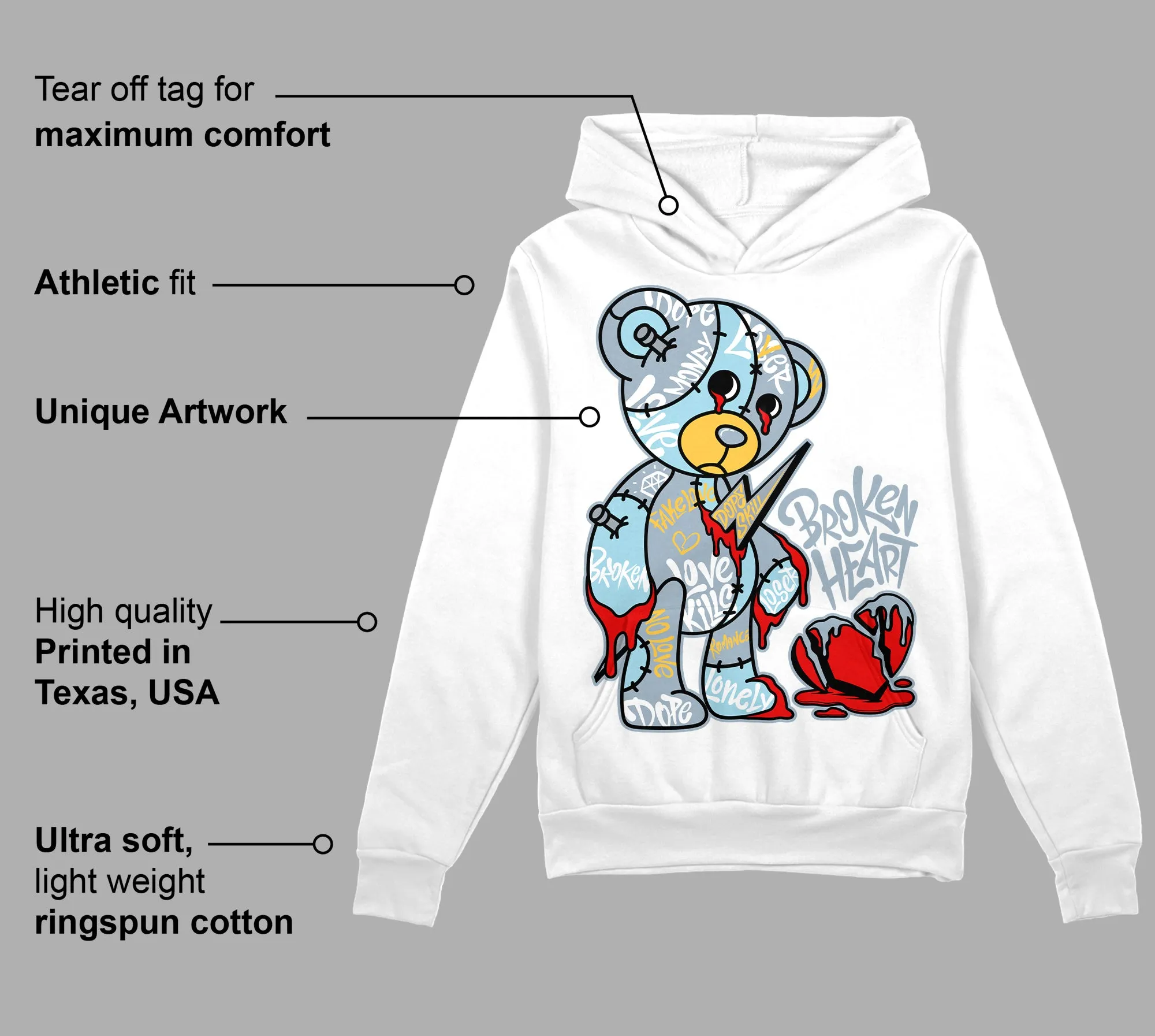 Blue Grey 13s DopeSkill Hoodie Sweatshirt Broken Heart Graphic sold by DopeSkill product image thumbnail 3