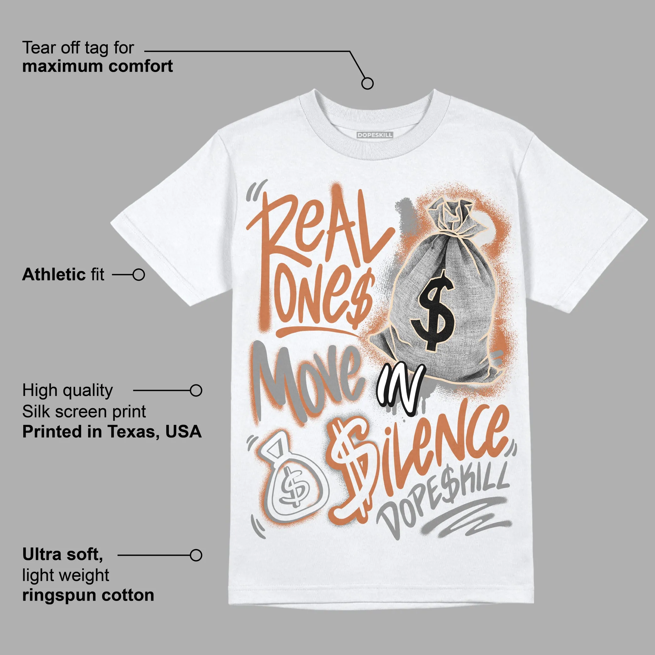 Craft Ivory 3s DopeSkill T-Shirt Real Ones Move In Silence Graphic sold by DopeSkill product image thumbnail 3