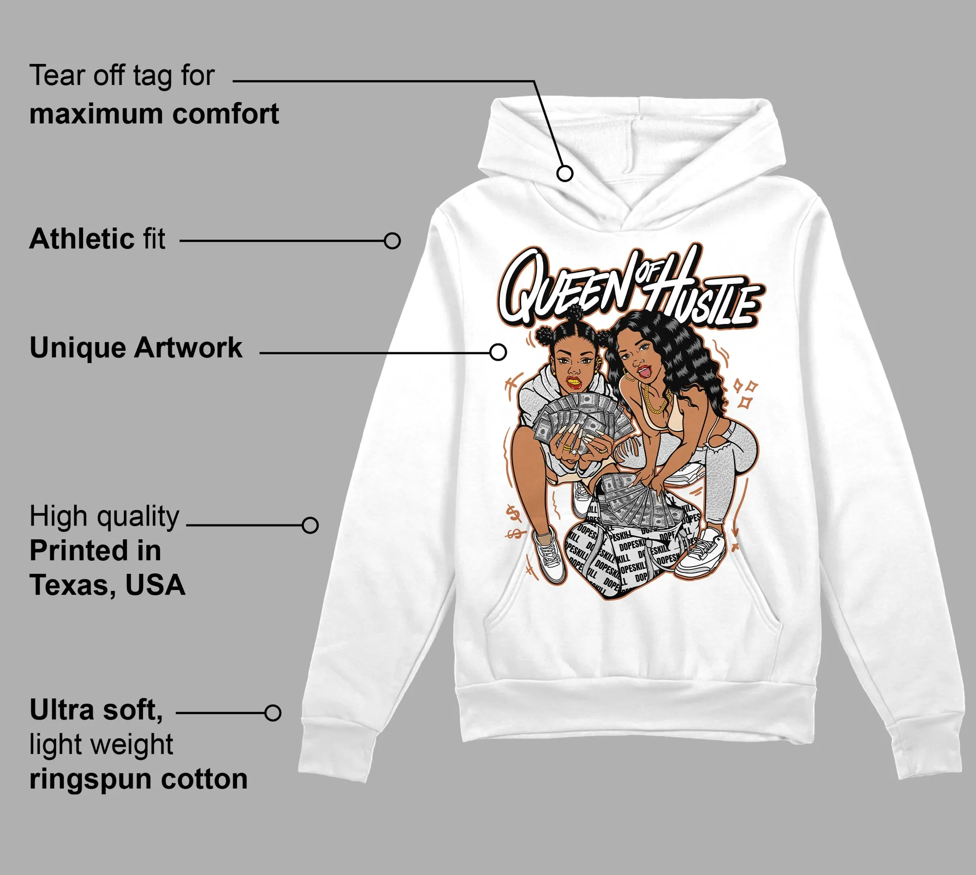 Craft Ivory 3s DopeSkill Hoodie Sweatshirt Queen Of Hustle Graphic sold by DopeSkill product image thumbnail 3