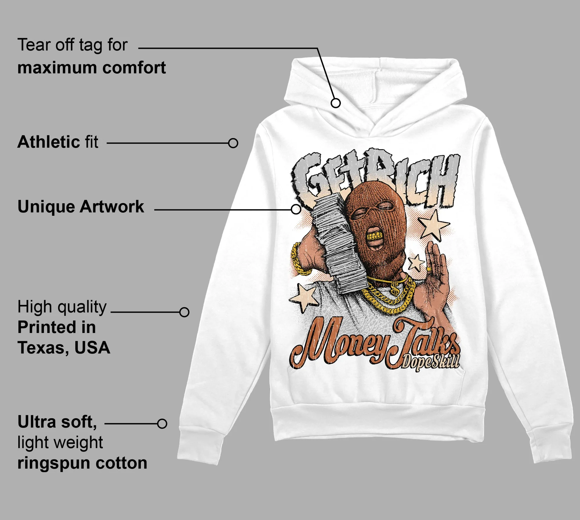 Craft Ivory 3s DopeSkill Hoodie Sweatshirt Get Rich Graphic sold by DopeSkill product image thumbnail 3