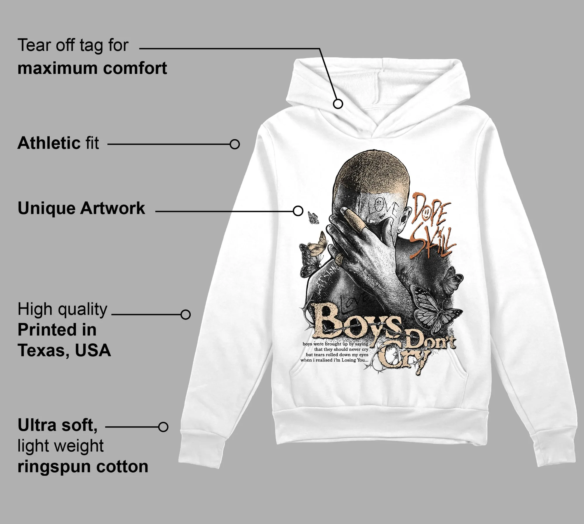 Craft Ivory 3s DopeSkill Hoodie Sweatshirt Boys Don't Cry Graphic sold by DopeSkill product image thumbnail 3