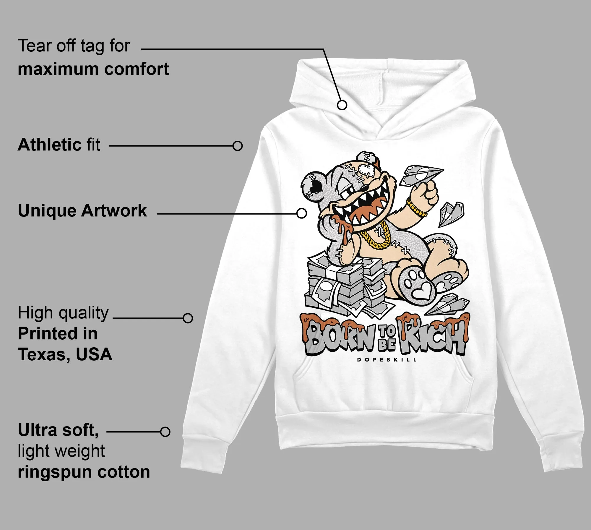 Craft Ivory 3s DopeSkill Hoodie Sweatshirt Born To Be Rich Graphic sold by DopeSkill product image thumbnail 3