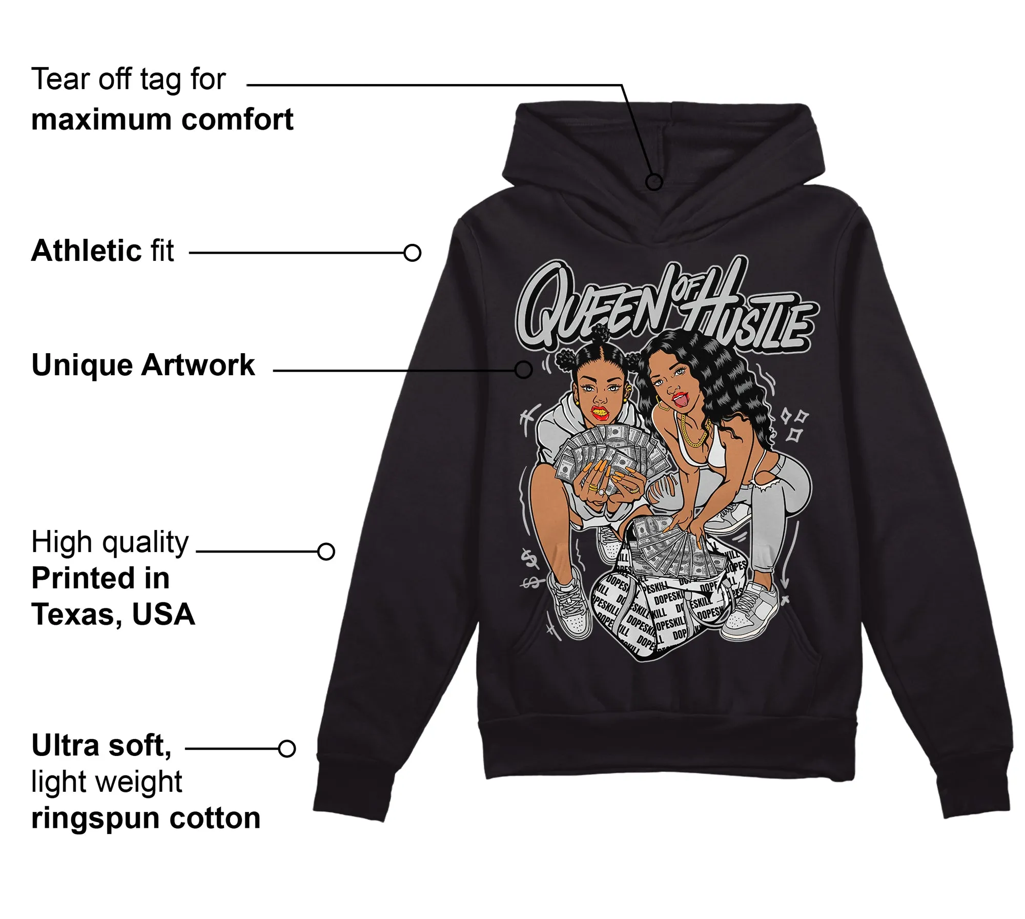 Dunk Cool Grey DopeSkill Hoodie Sweatshirt Queen Of Hustle Graphic sold by DopeSkill product image thumbnail 3