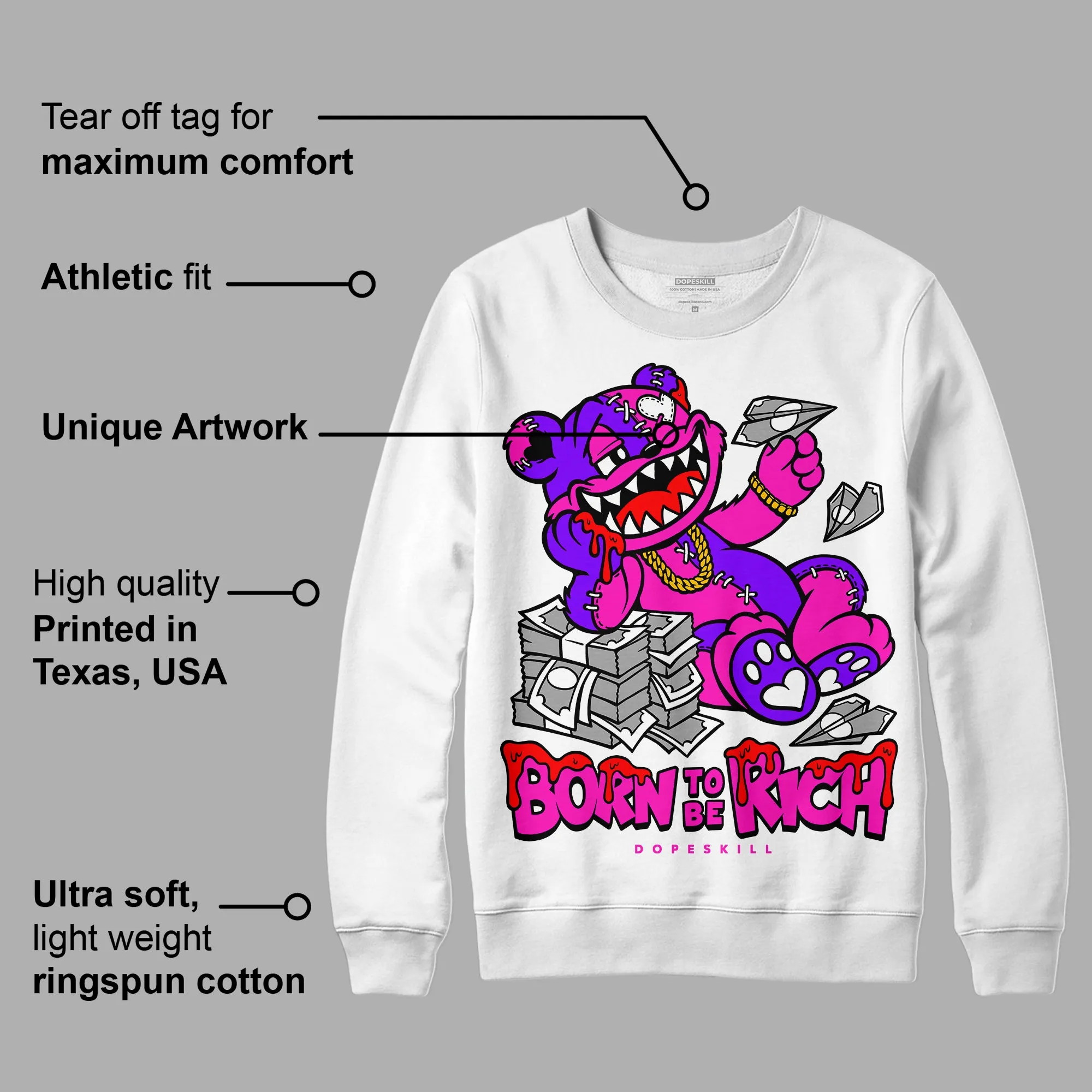 Dunk Active Fuchsia DopeSkill Sweatshirt Born To Be Rich Graphic sold by DopeSkill product image thumbnail 3