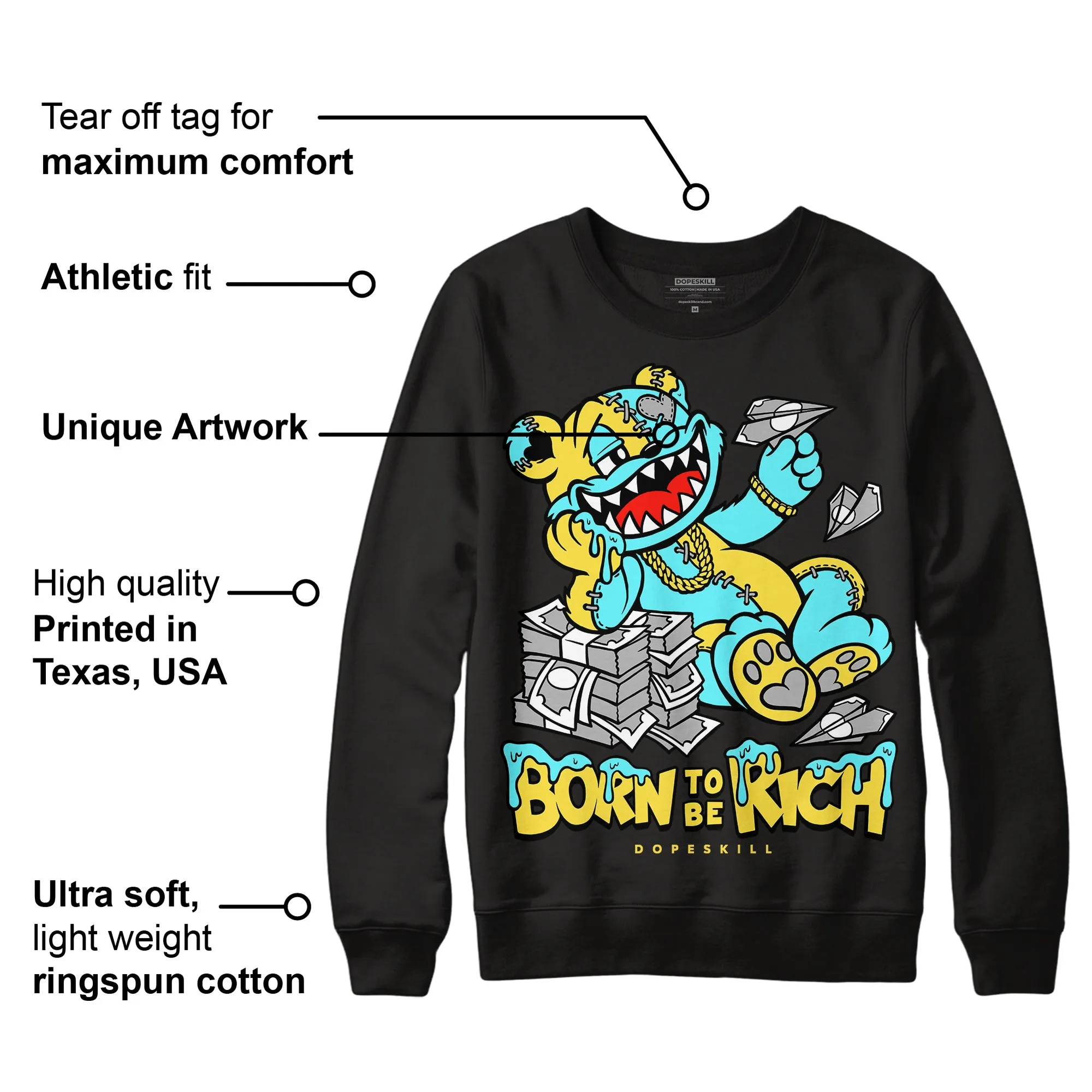 Aqua 5s DopeSkill Sweatshirt Born To Be Rich Graphic sold by DopeSkill product image thumbnail 3
