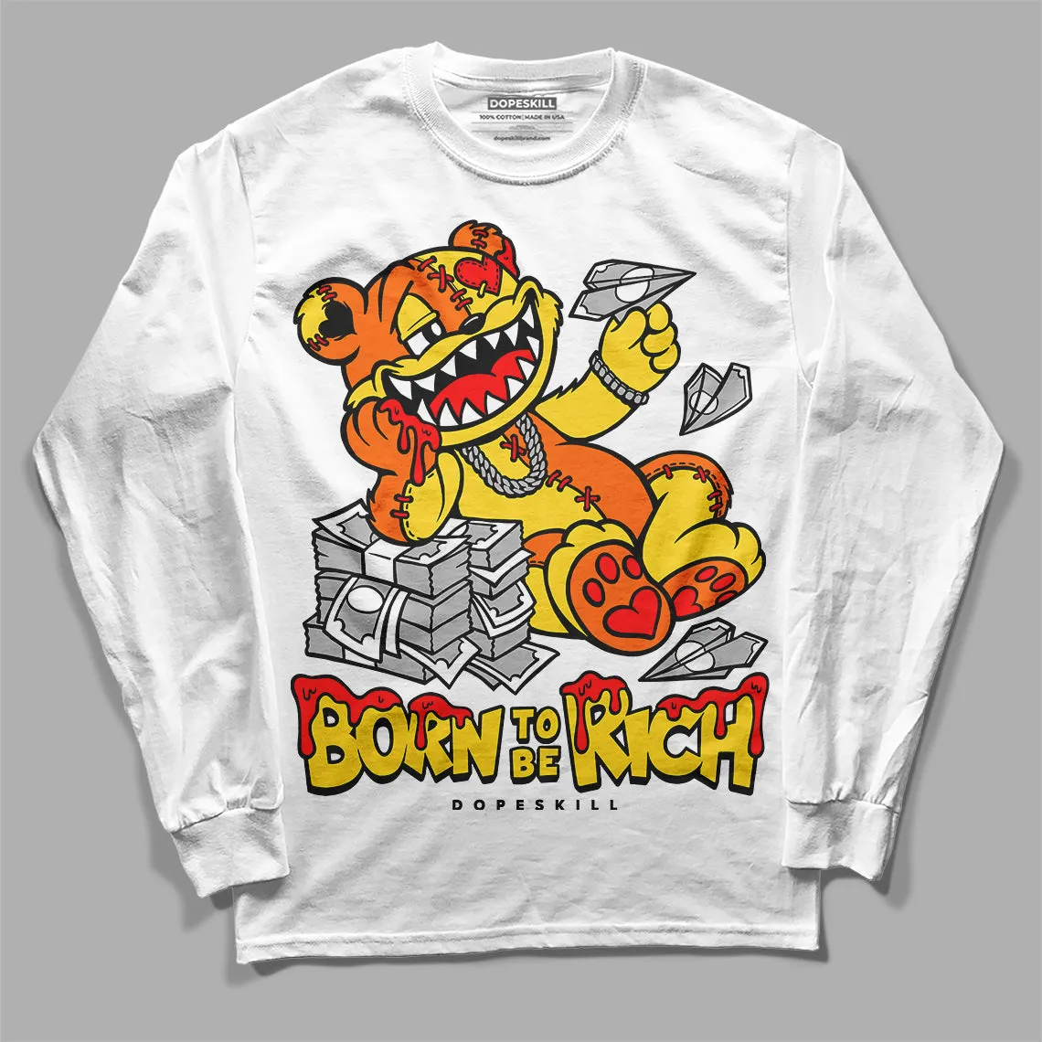 Black Tour Yellow AJ 4 Thunder DopeSkill Long Sleeve T-Shirt Born To Be Rich Graphic sold by DopeSkill product image thumbnail 2