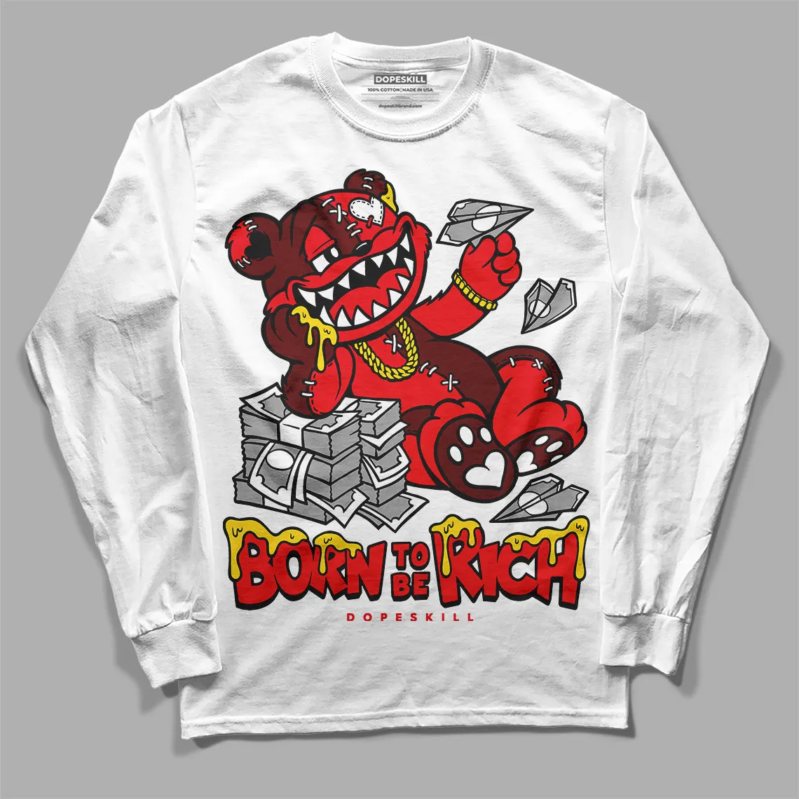 Red Thunder 4s DopeSkill Long Sleeve T-Shirt Born To Be Rich Graphic sold by DopeSkill product image thumbnail 2