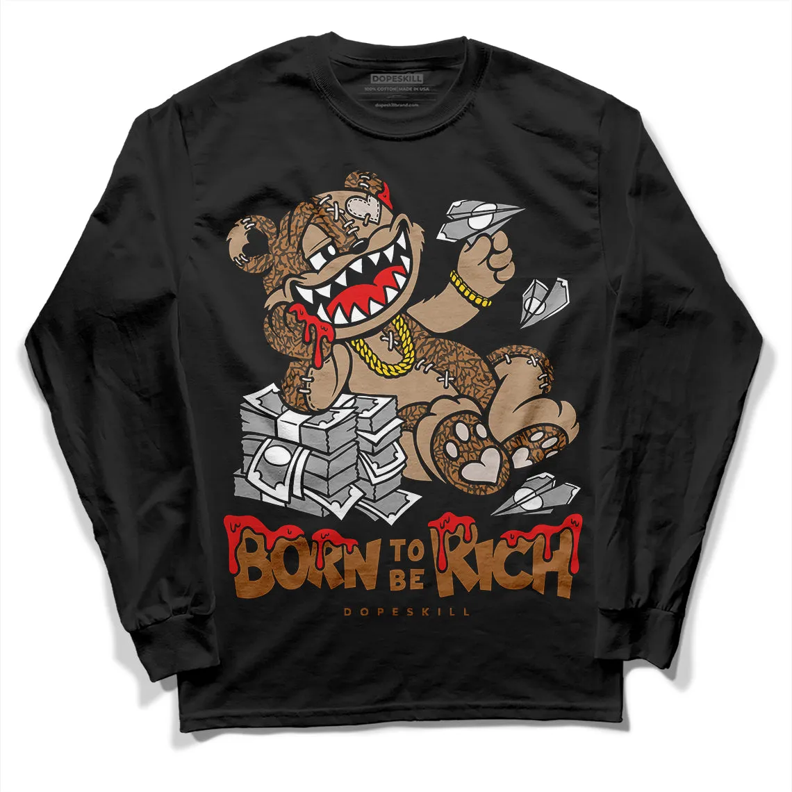 Palomino 3s DopeSkill Long Sleeve T-Shirt Born To Be Rich Graphic sold by DopeSkill product image thumbnail 2
