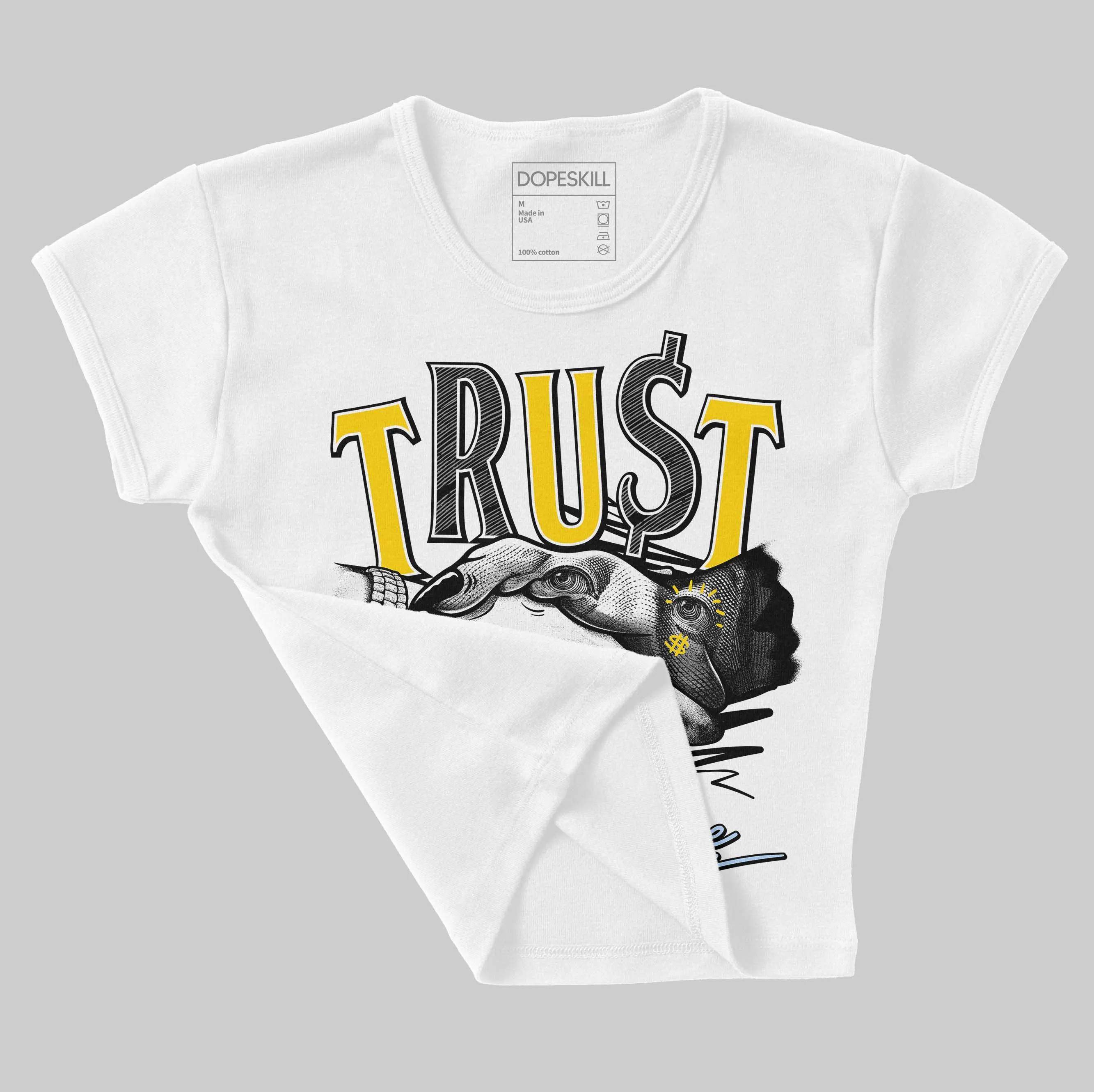 Yellow Ochre 6s DopeSkill Women's Crop Top Trust No One Graphic sold by DopeSkill product image thumbnail 4