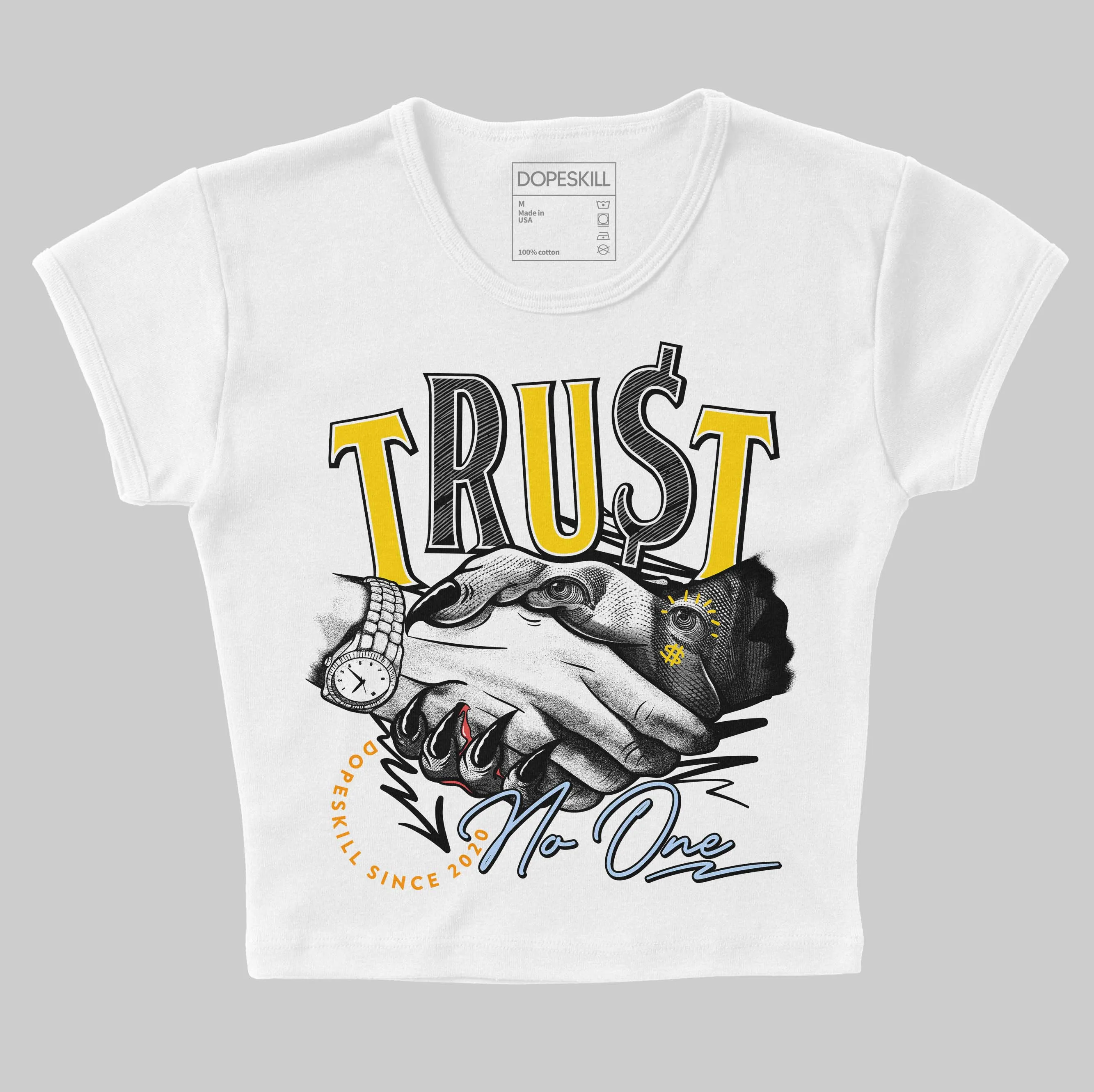 Yellow Ochre 6s DopeSkill Women's Crop Top Trust No One Graphic sold by DopeSkill product image thumbnail 2