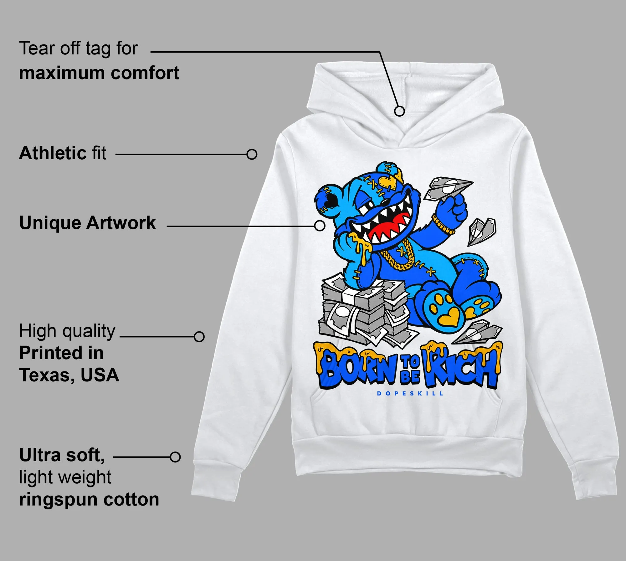 Royal Blue Collection DopeSkill Hoodie Sweatshirt Born To Be Rich Graphic sold by DopeSkill product image thumbnail 3