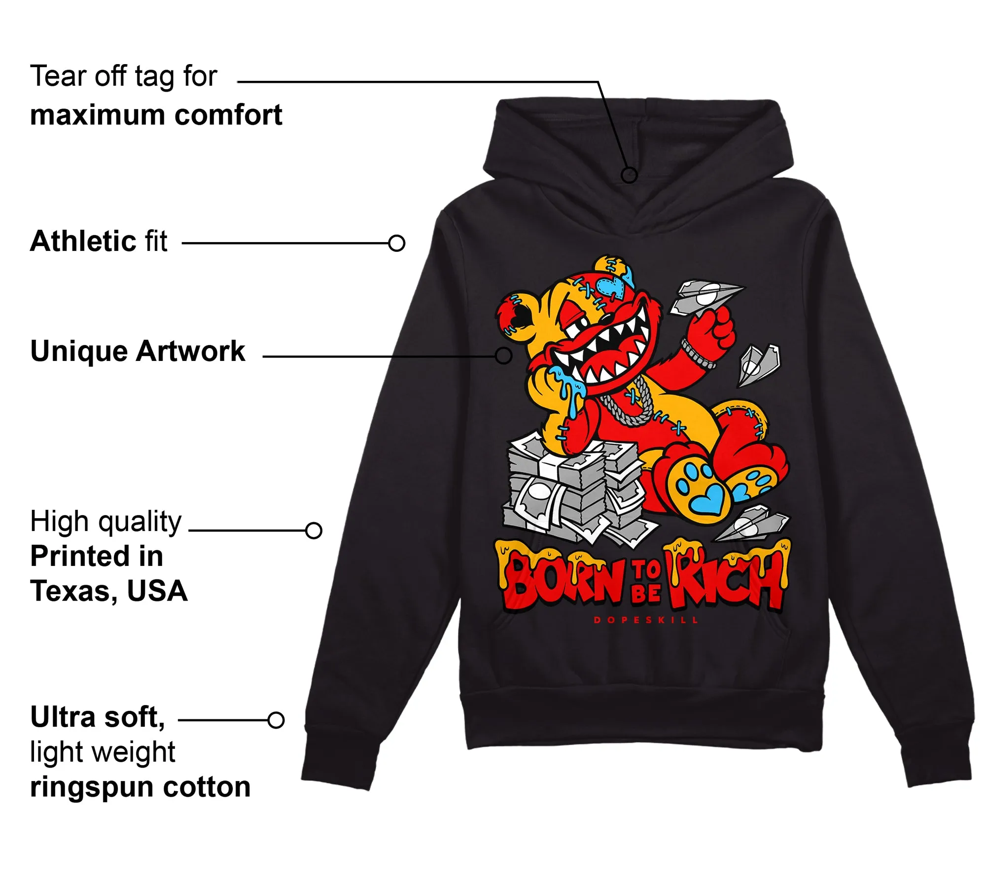 Red Collection DopeSkill Hoodie Sweatshirt Born To Be Rich Graphic sold by DopeSkill product image thumbnail 3