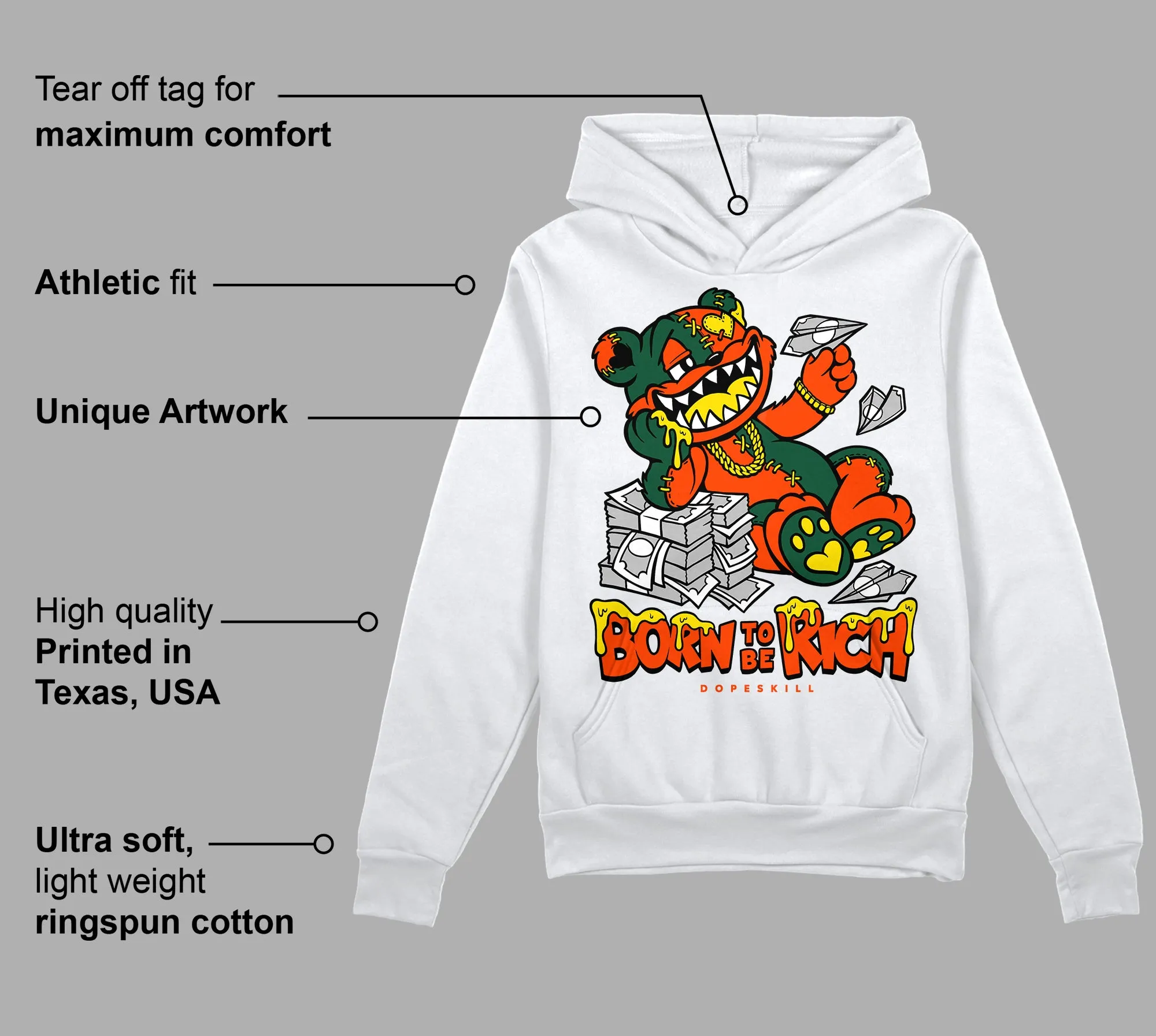Dunk Team Dark Green Orange DopeSkill Hoodie Sweatshirt Born To Be Rich Graphic sold by DopeSkill product image thumbnail 3