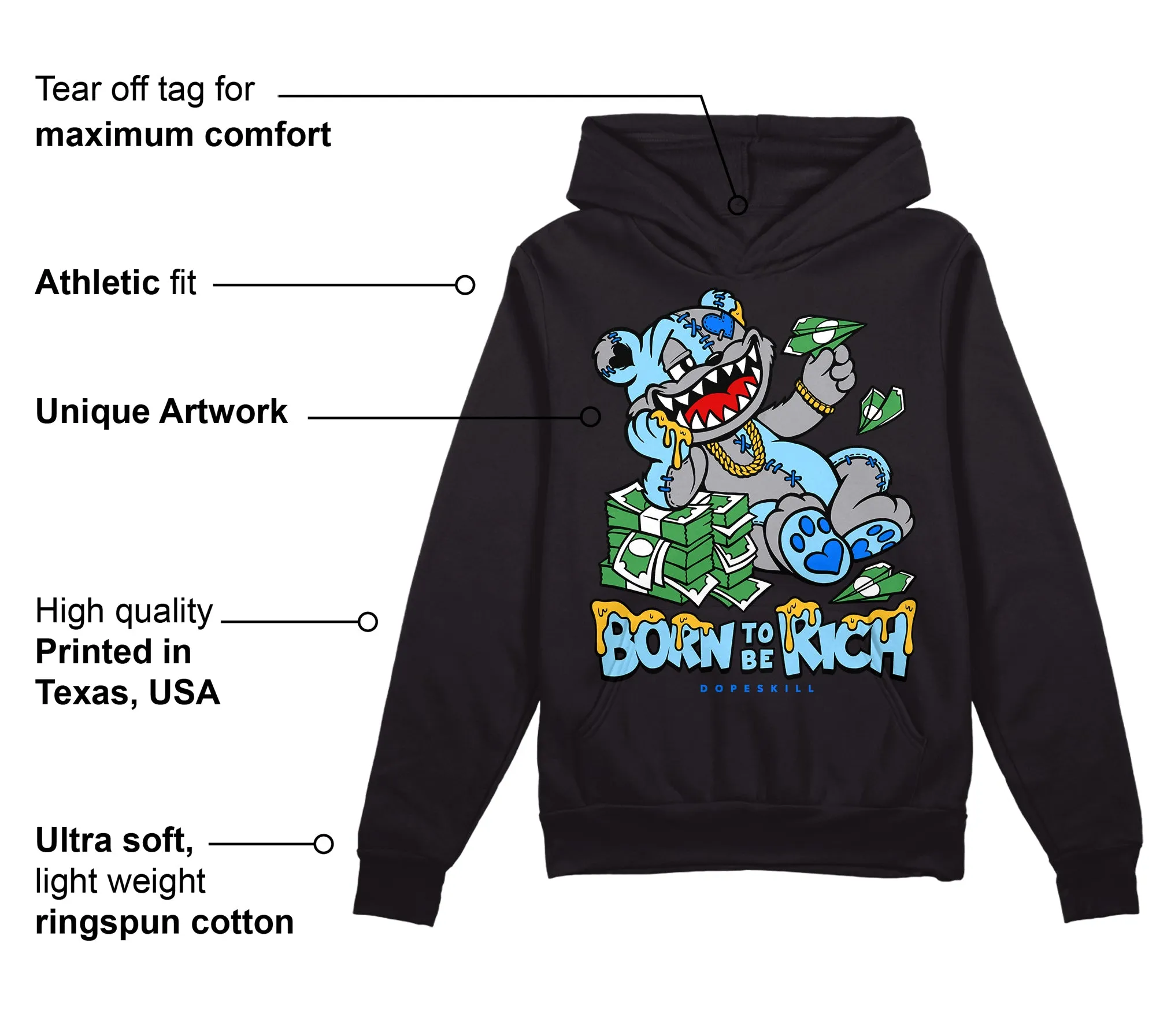 Chambray 7s DopeSkill Hoodie Sweatshirt Born To Be Rich Graphic sold by DopeSkill product image thumbnail 3