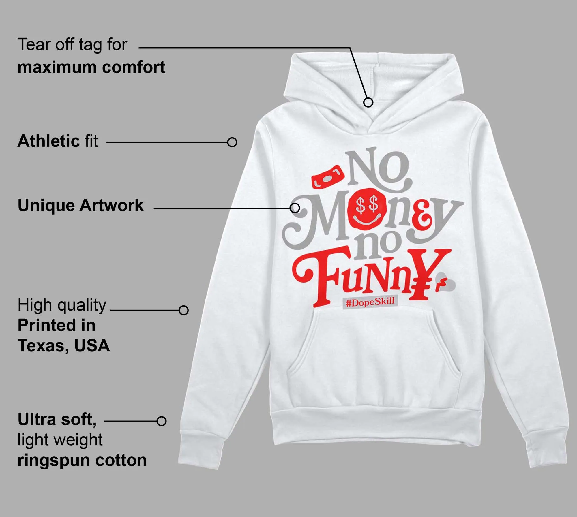 Grey Collection DopeSkill Hoodie Sweatshirt No Money No Funny Graphic sold by DopeSkill product image thumbnail 3