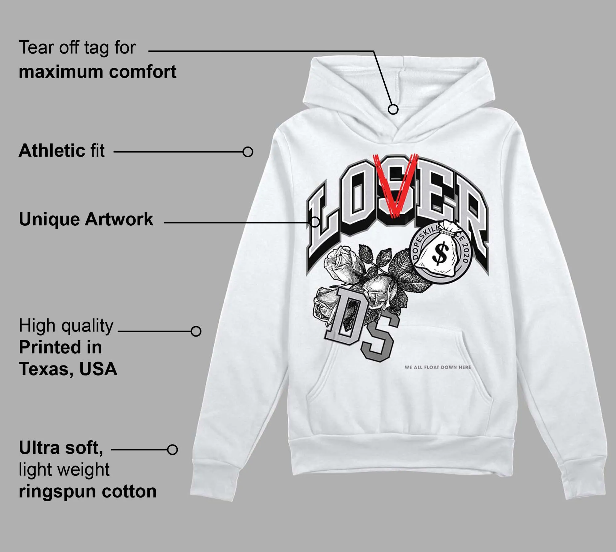 Grey Collection DopeSkill Hoodie Sweatshirt Loser Lover Graphic sold by DopeSkill product image thumbnail 3