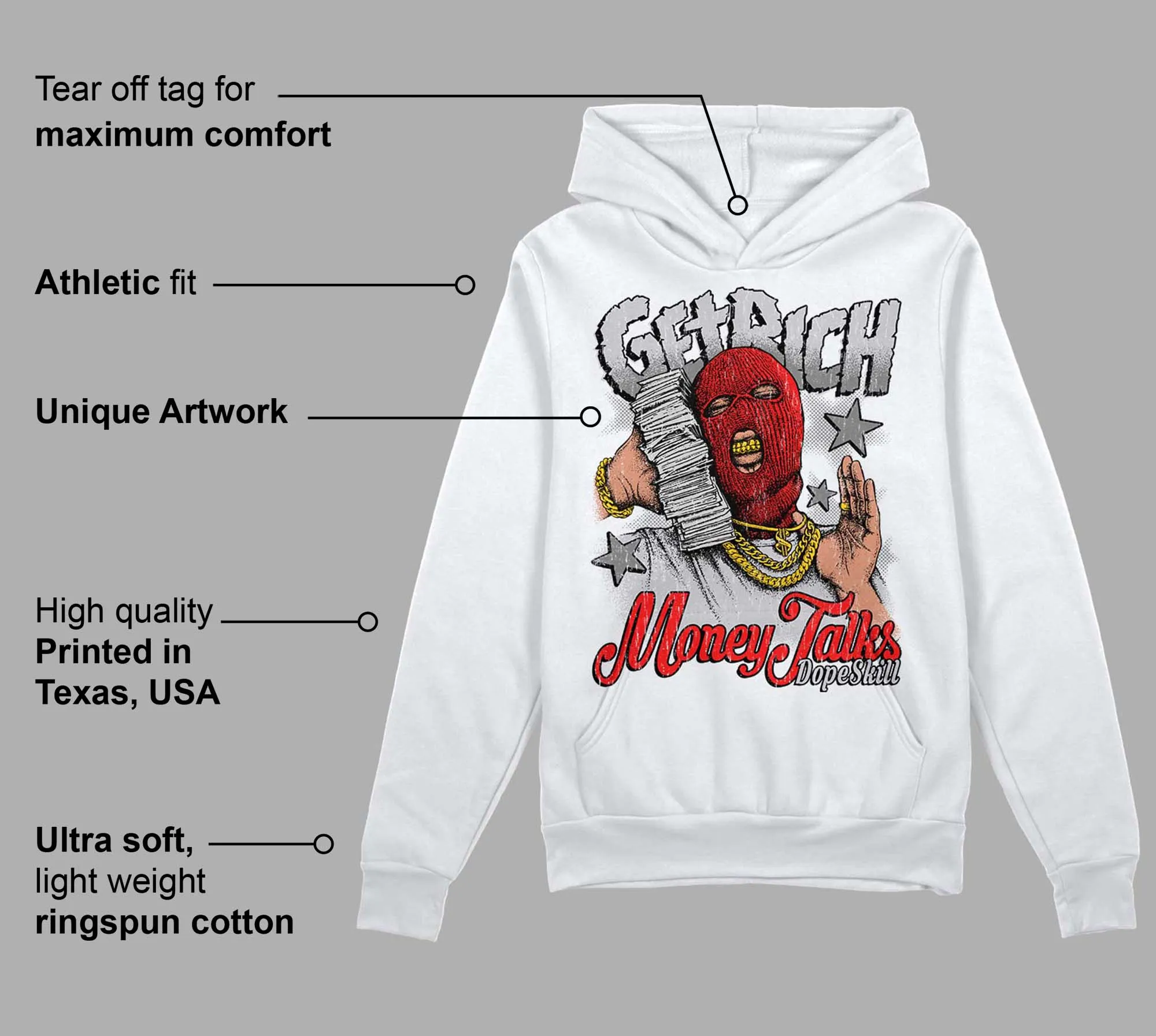 Grey Collection DopeSkill Hoodie Sweatshirt Get Rich Graphic sold by DopeSkill product image thumbnail 3