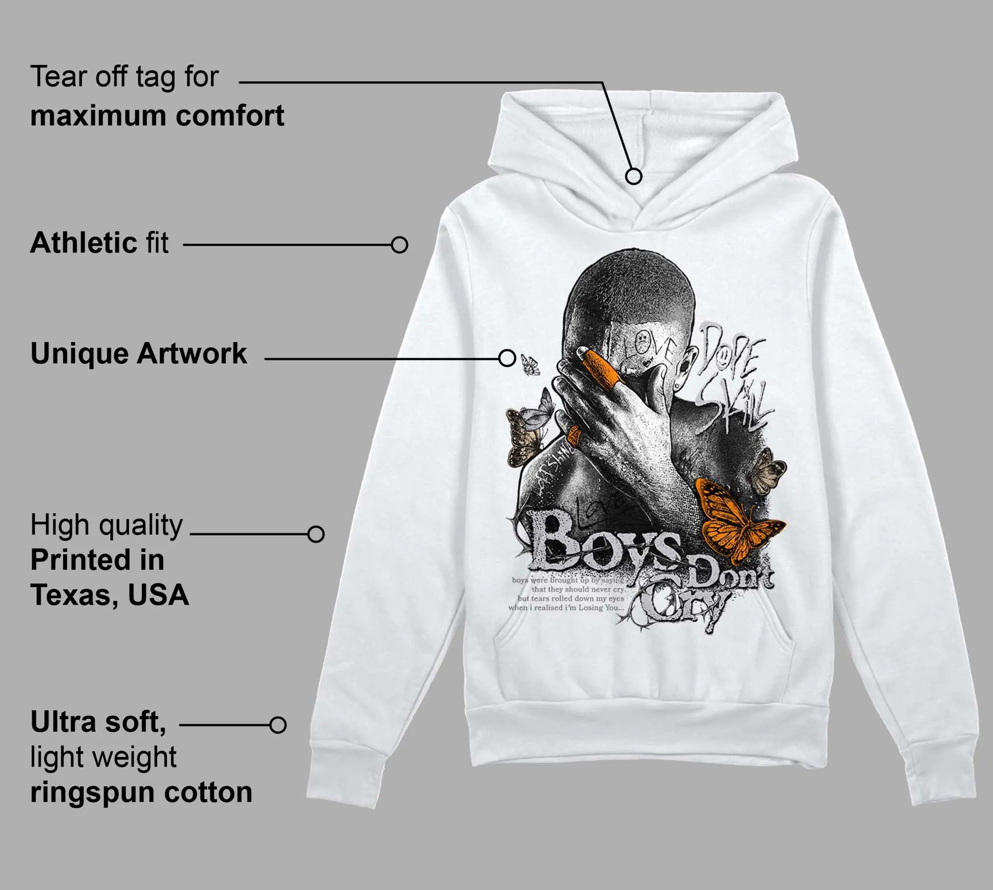 Grey Collection DopeSkill Hoodie Sweatshirt Boys Don't Cry Graphic sold by DopeSkill product image thumbnail 3