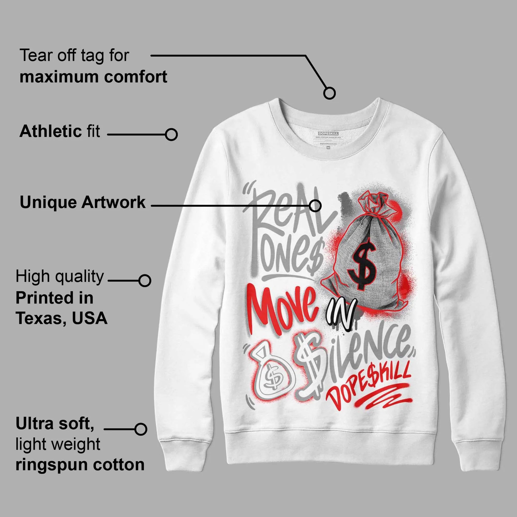 Grey Collection DopeSkill Sweatshirt Real Ones Move In Silence Graphic sold by DopeSkill product image thumbnail 3