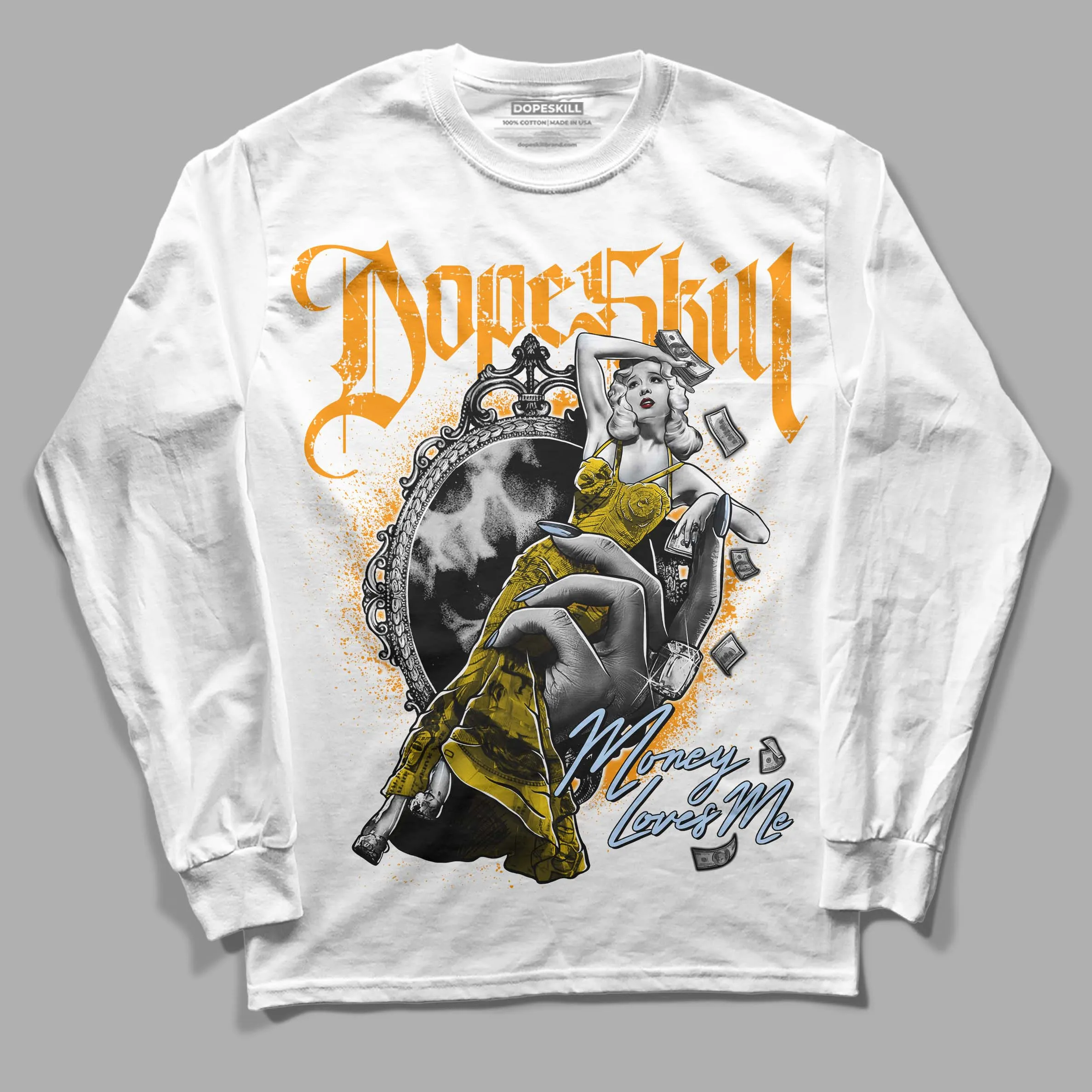 Yellow Ochre 6s DopeSkill Long Sleeve T-Shirt Money Loves Me Graphic sold by DopeSkill product image thumbnail 2