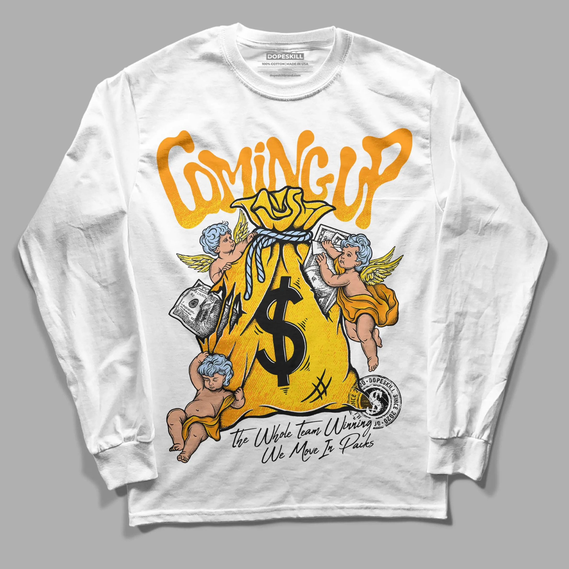 Yellow Ochre 6s DopeSkill Long Sleeve T-Shirt Money Bag Coming Up Graphic sold by DopeSkill product image thumbnail 2