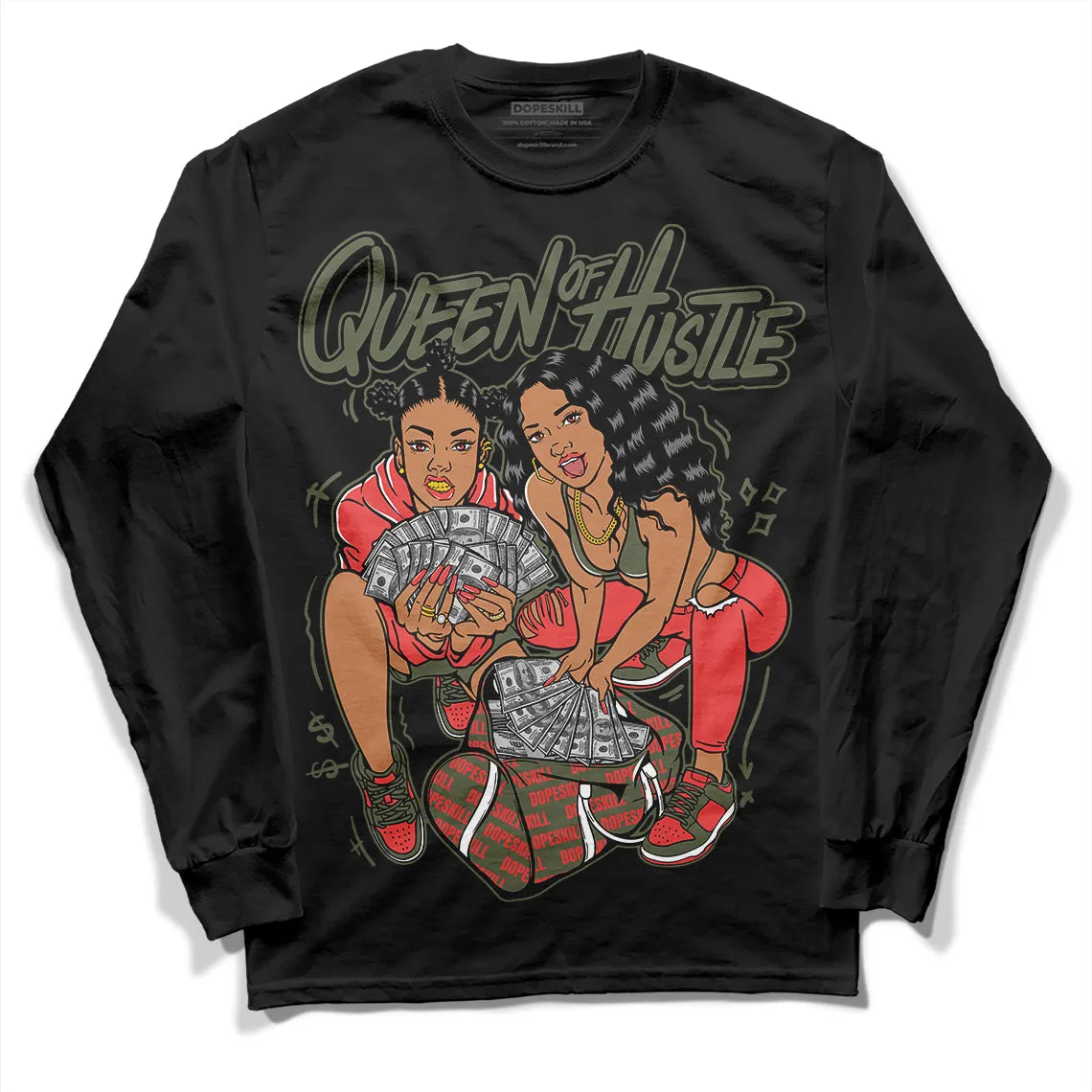 Dunk Mystic Red Cargo Khaki DopeSkill Long Sleeve T-Shirt Queen Of Hustle Graphic sold by DopeSkill product image thumbnail 2