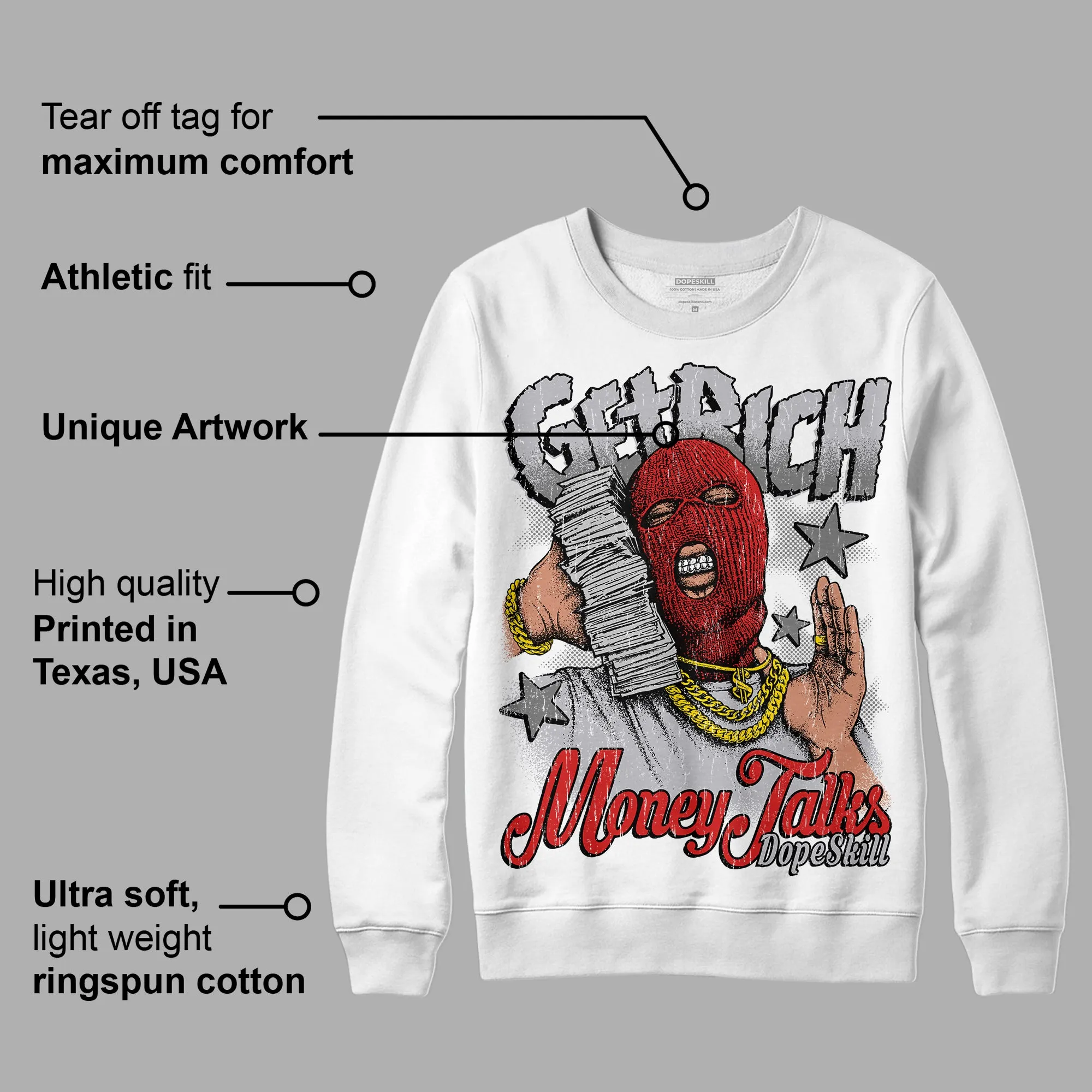 Wolf Grey 13s DopeSkill Sweatshirt Get Rich Graphic sold by DopeSkill product image thumbnail 3