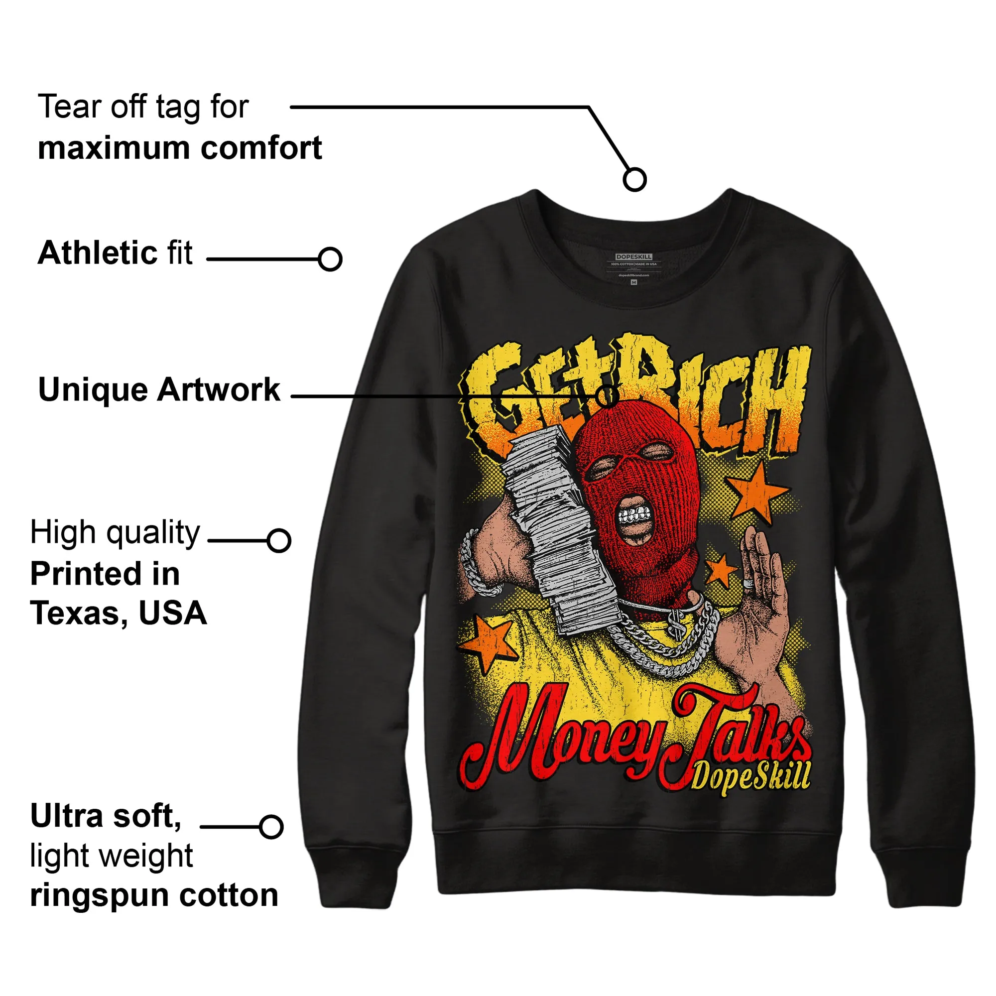 Black Tour Yellow AJ 4 Thunder DopeSkill Sweatshirt Get Rich Graphic sold by DopeSkill product image thumbnail 3